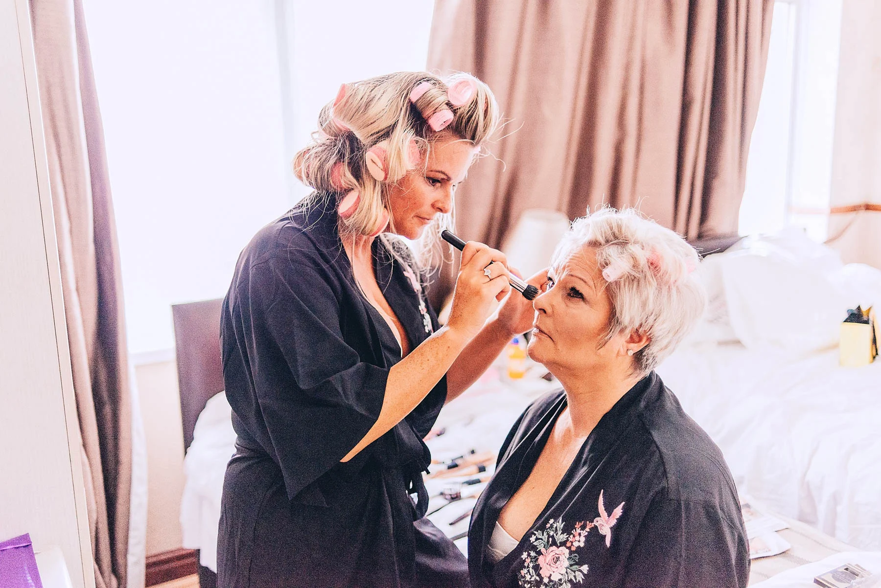 Makeup during wedding prep