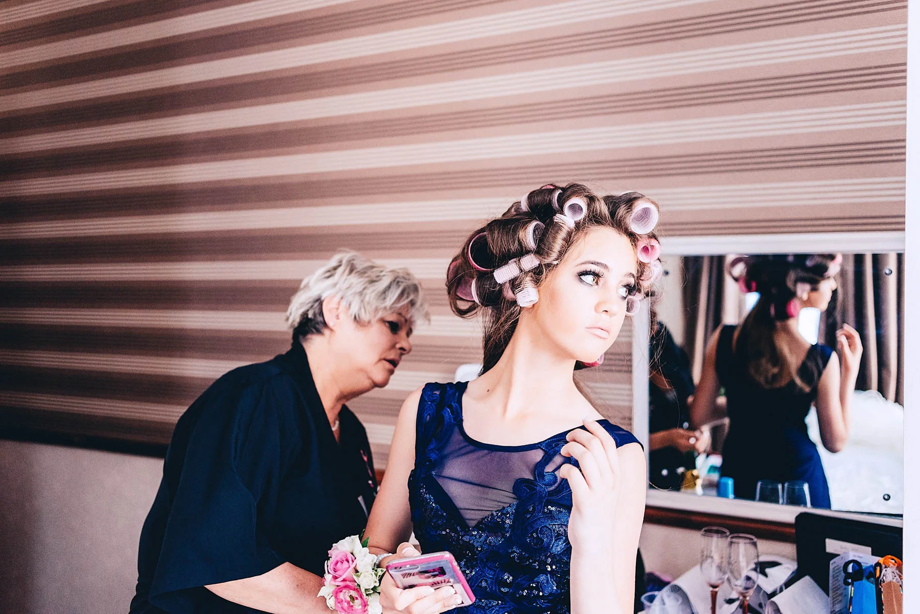 Daughter posing during wedding prep
