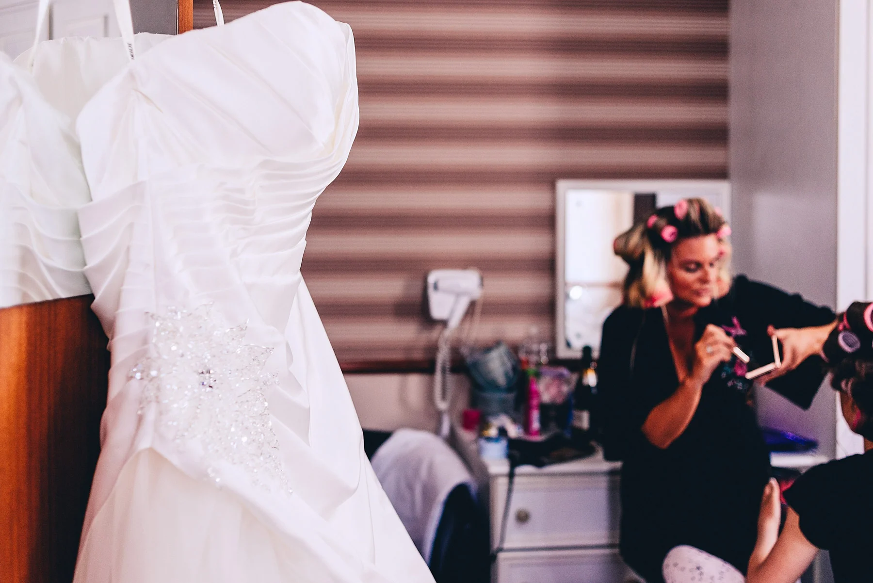 Wedding dress hung up