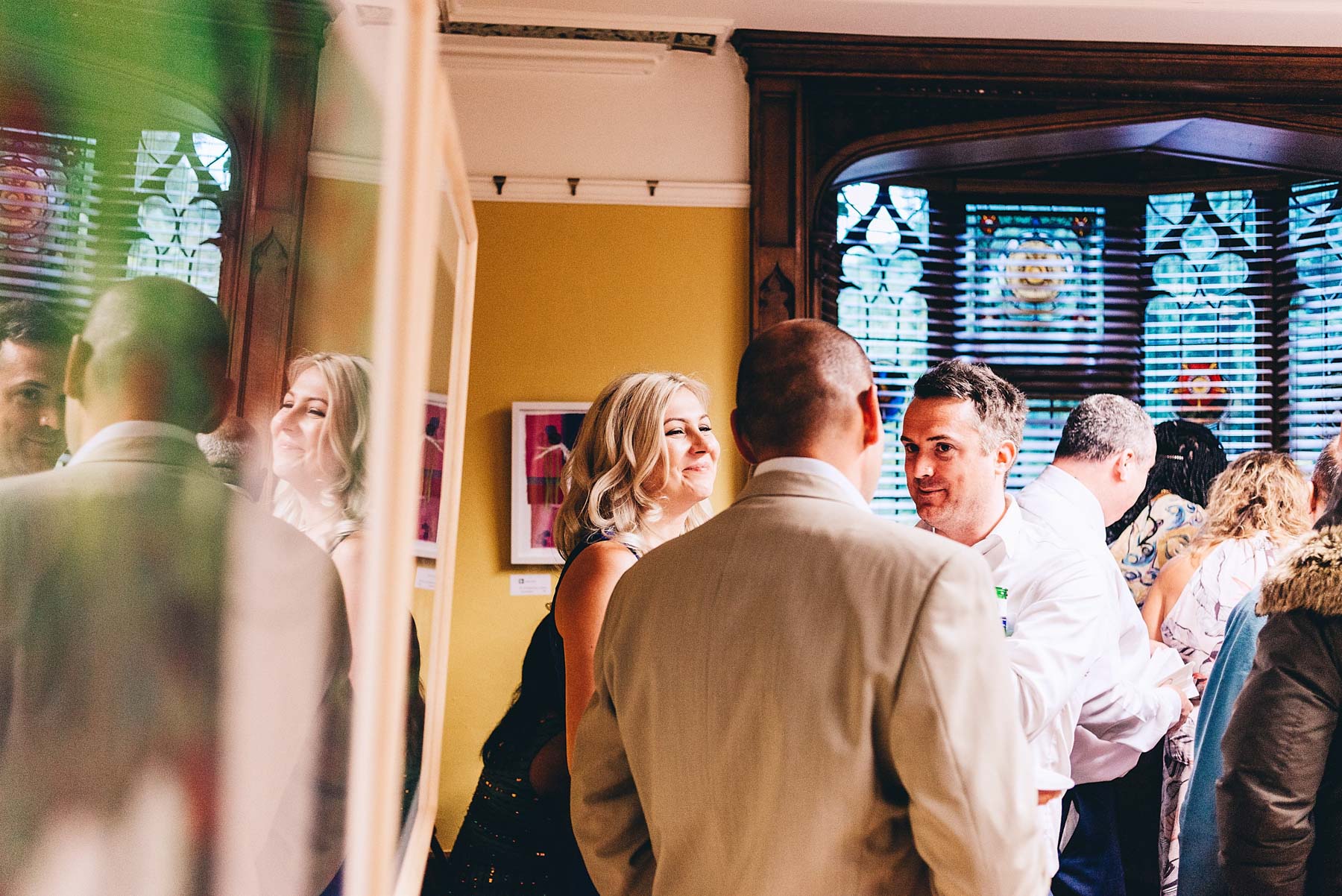 Guests talk at wedding reception