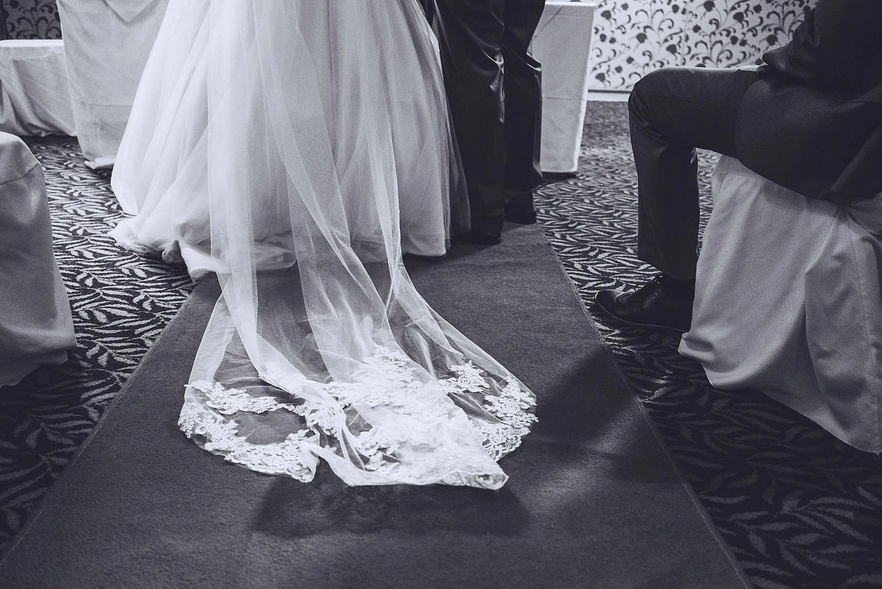 Bride's train catches the light