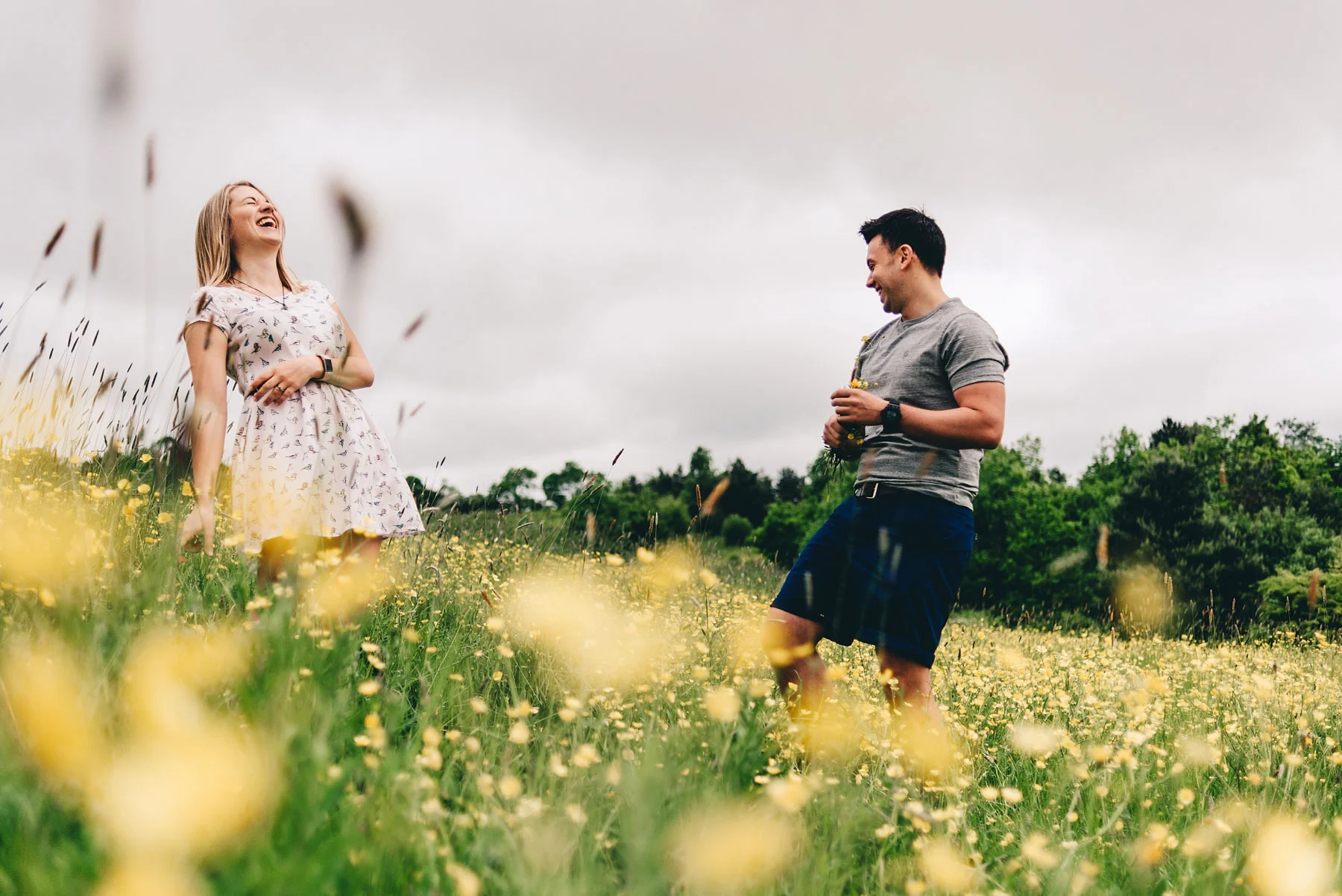 Engaged laugh with each other in Holmebrook Valley Park