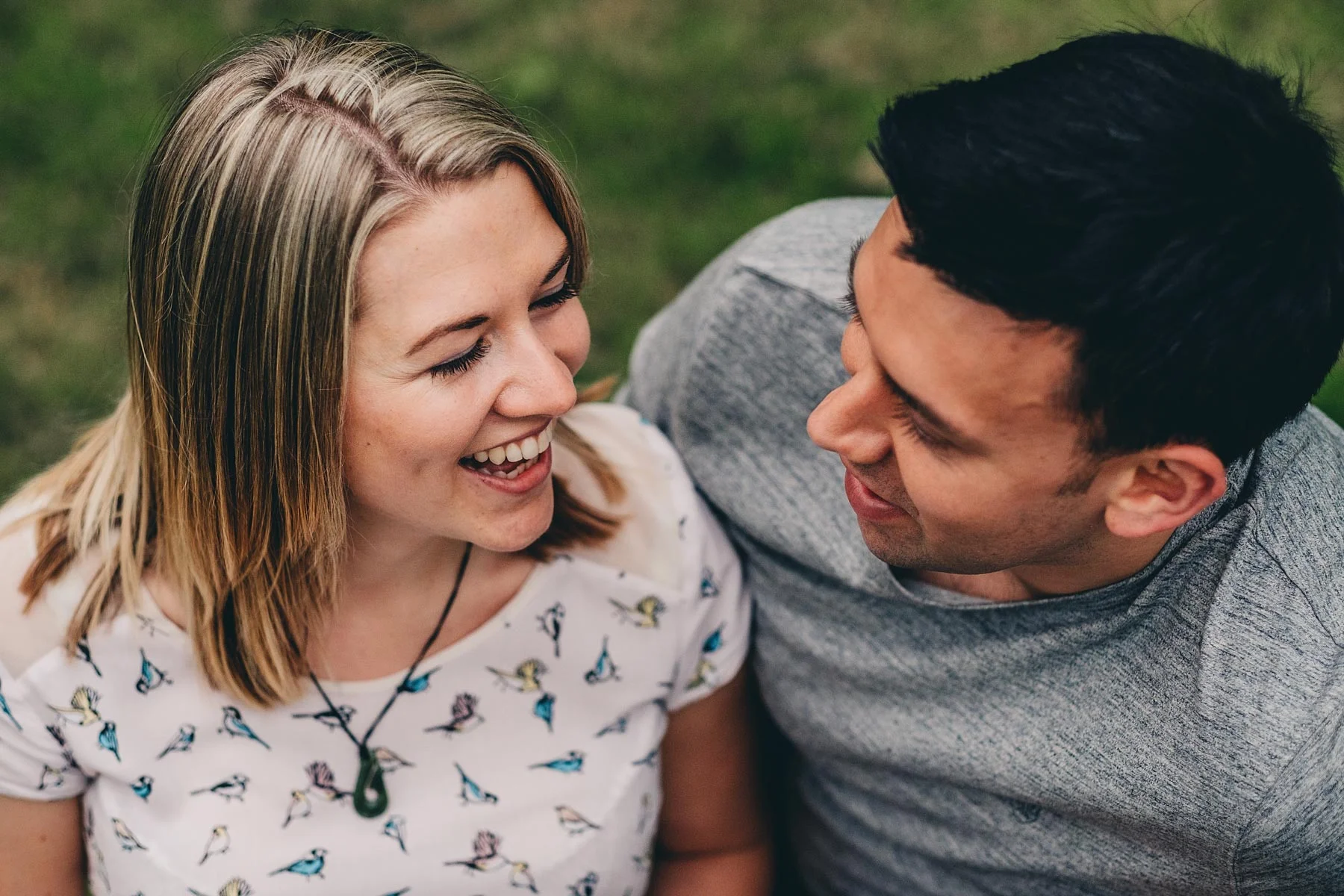 Couple laugh during photoshoot
