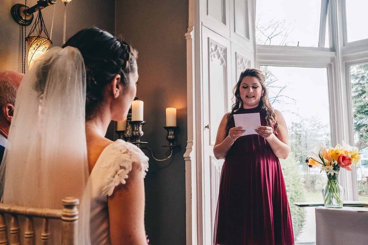 Bridesmaid gives speech during wedding