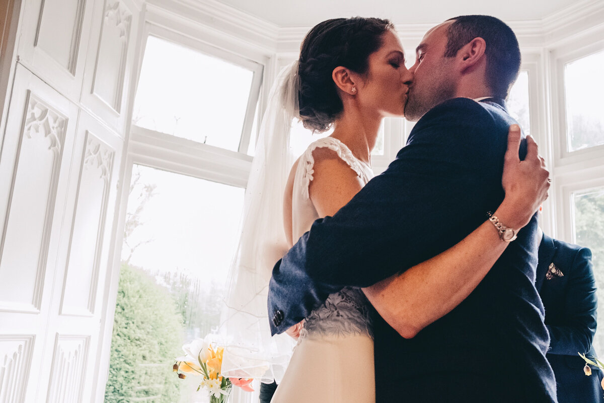 Bride and groom about to kiss