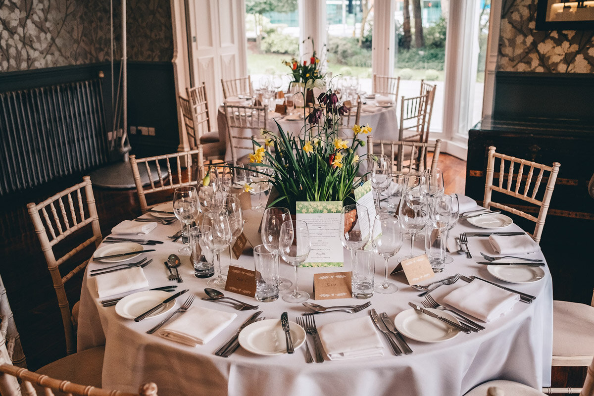 Table decorations at wedding in Didsbury House Hotel