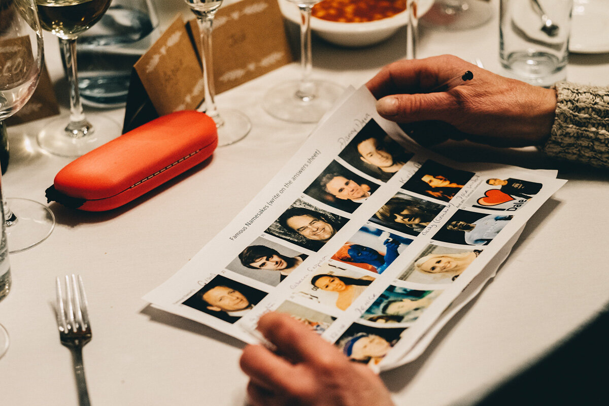 Guests play a quiz at a wedding