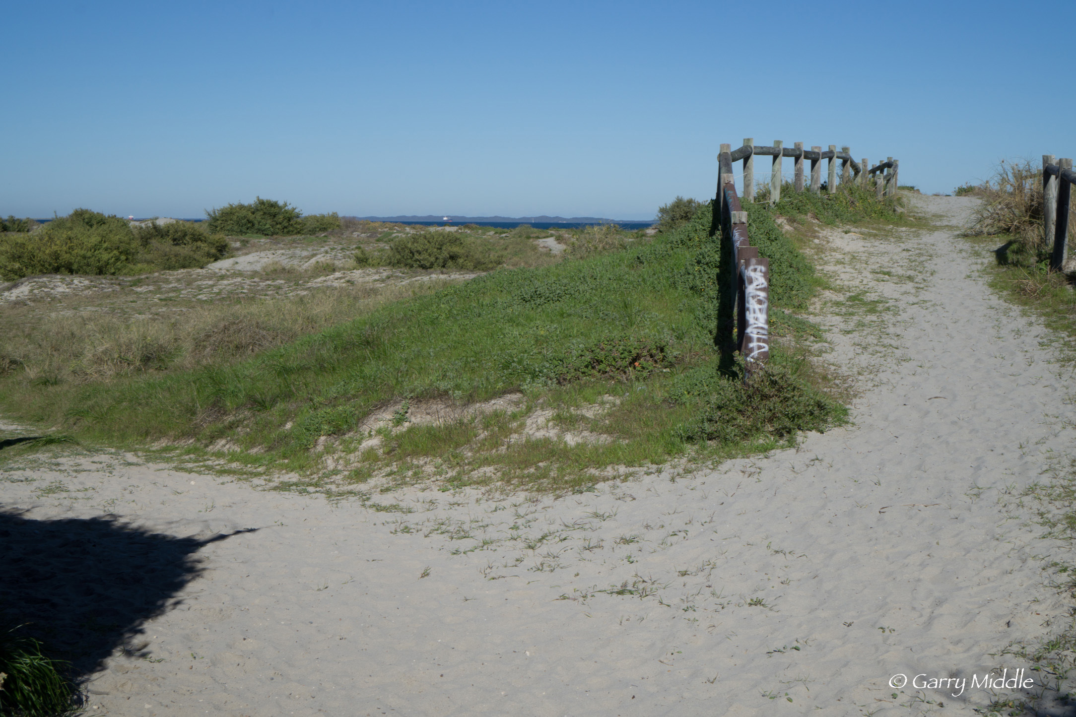 Plate 18: Sand track from end of carpark. Walk straight ahead for the beach of take the track to the left to walk passed the powered station