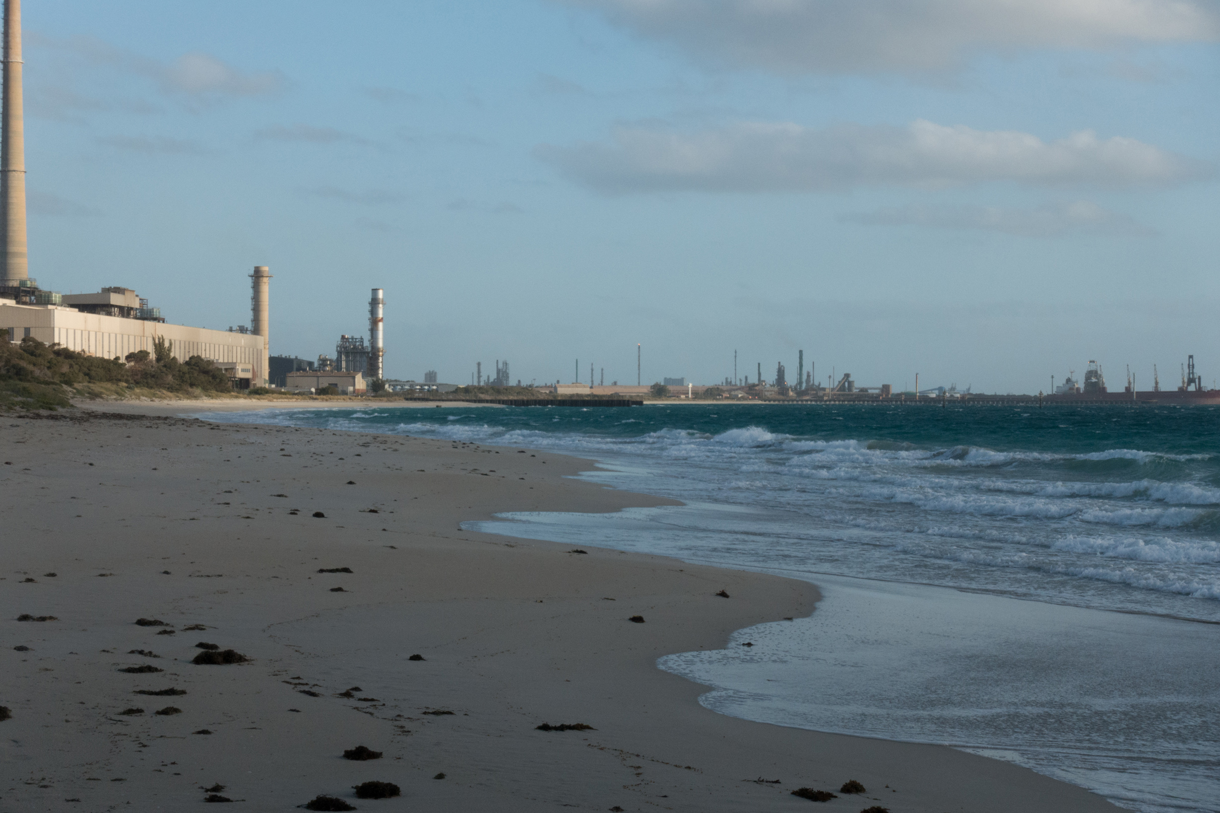 Plate 3: The Beach south of the Alcoa jetty showing the impassable water cooling intakes in the distance