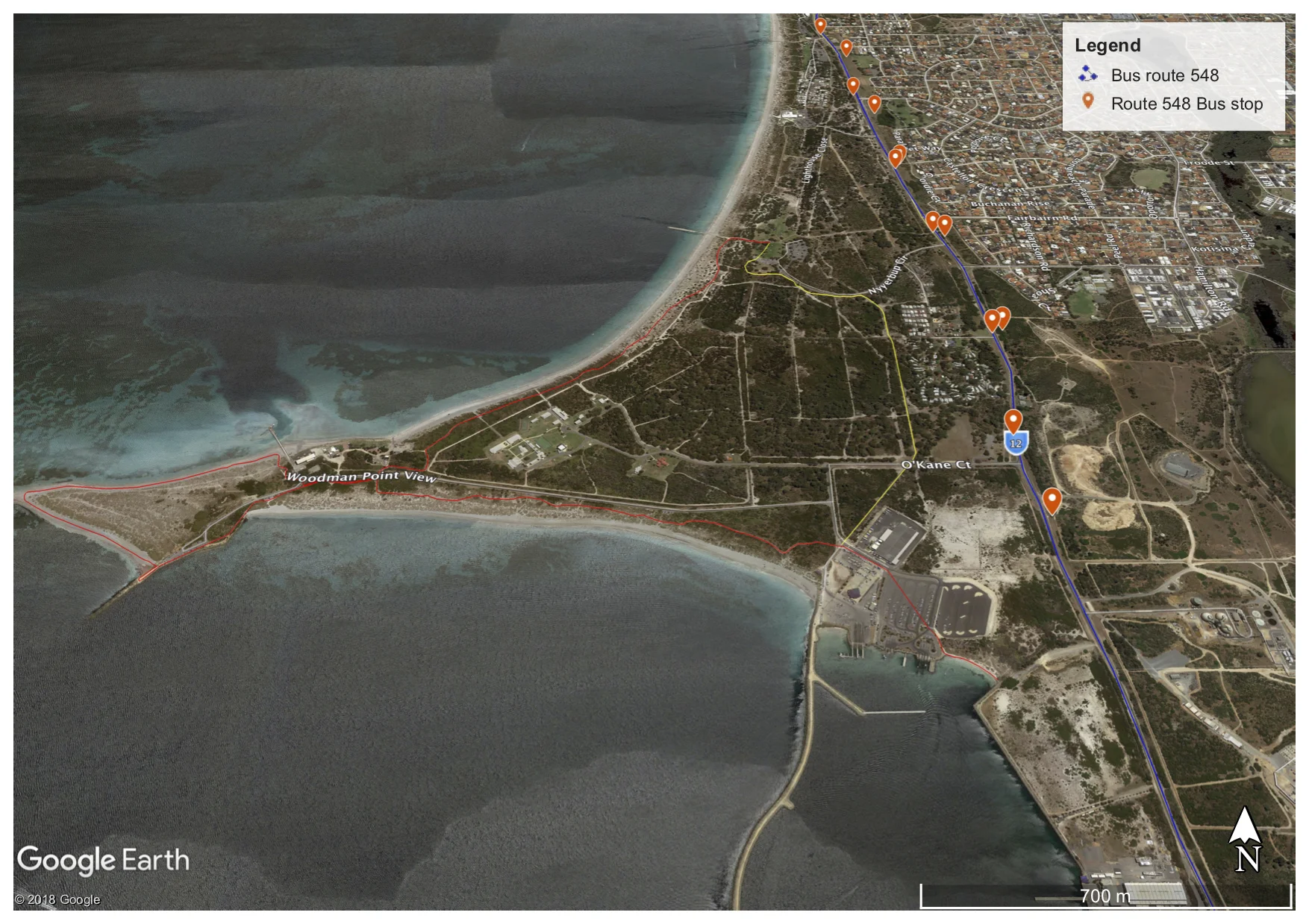 Figure 1: Map showing the John Graham Reserve to Woodman Point loop walk