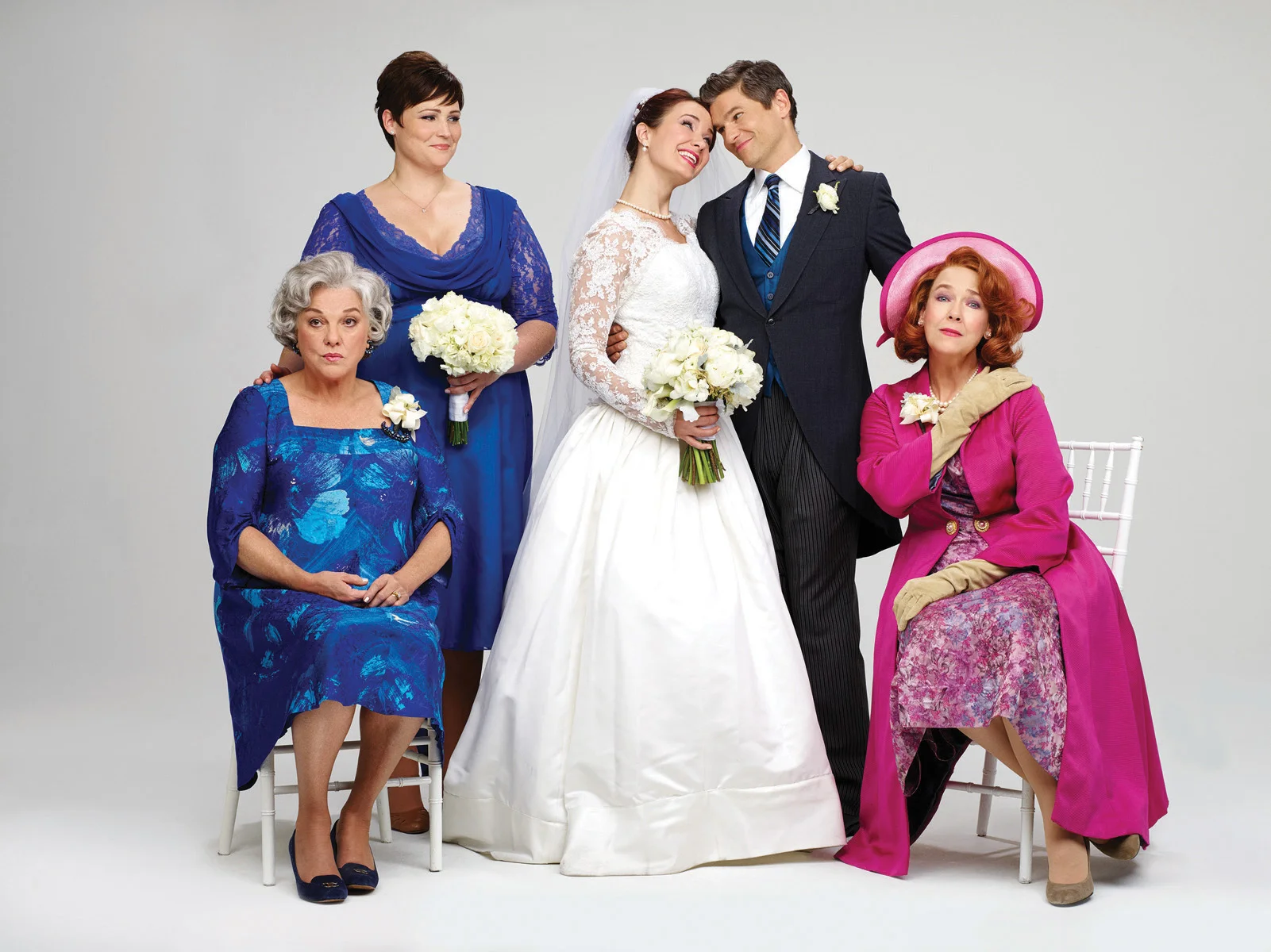 Tyne Daly, Lisa Howard, Sierra Boggess, David Burtka and Harriet Harris in It Shoulda Been You on Broadway.