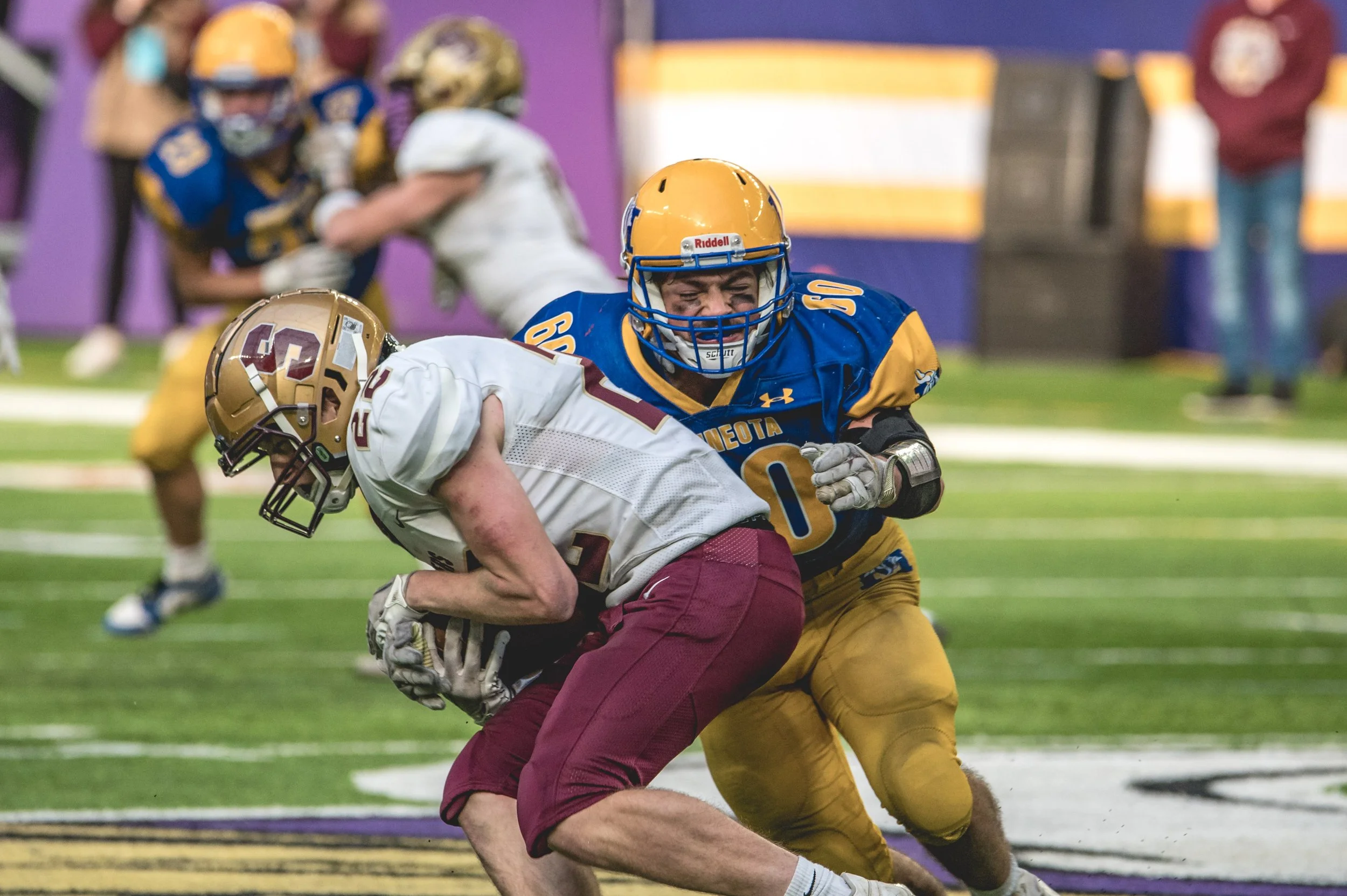 Alex DePestel wraps up a runner.JPG