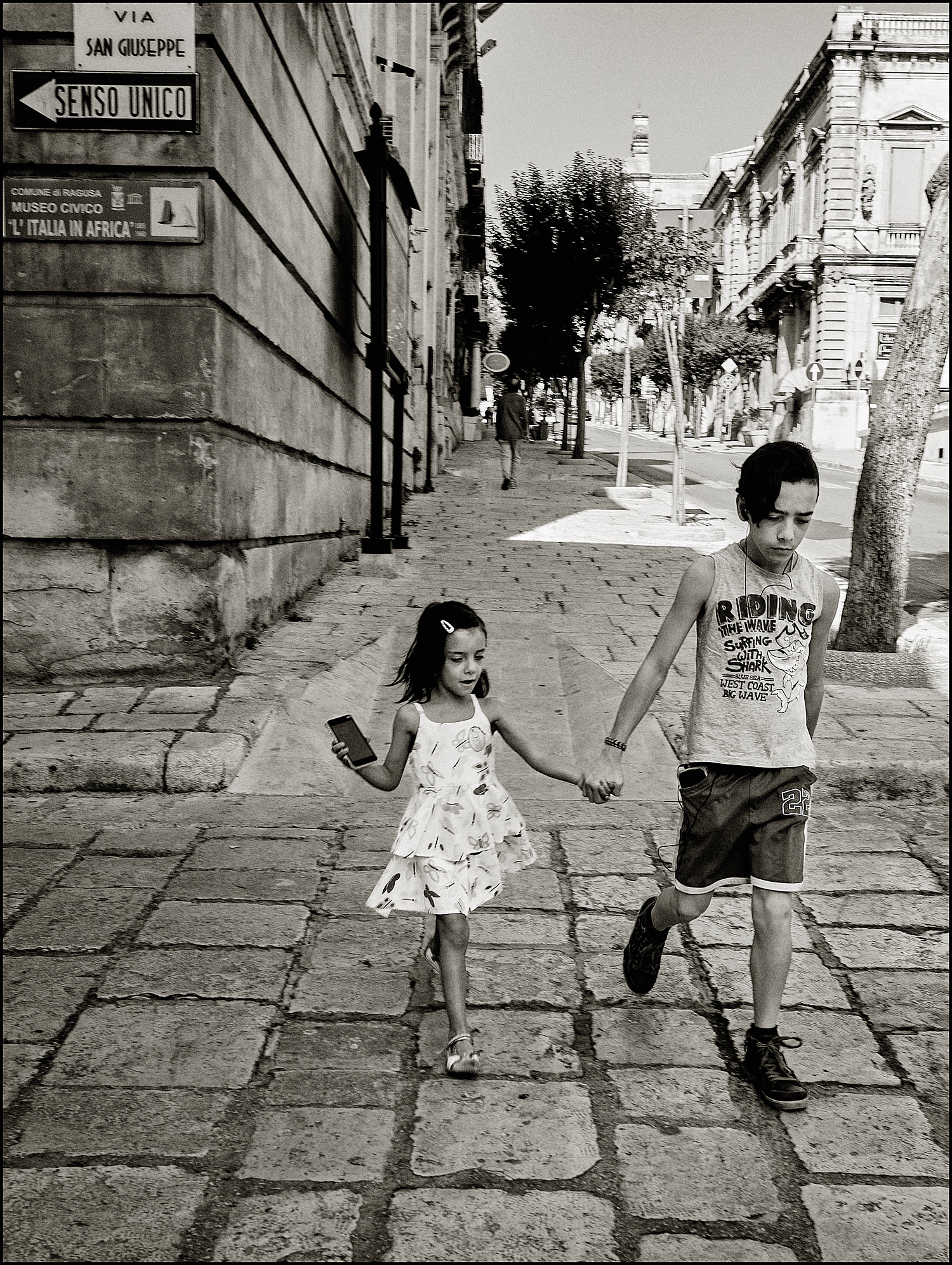 Walking with his sis...