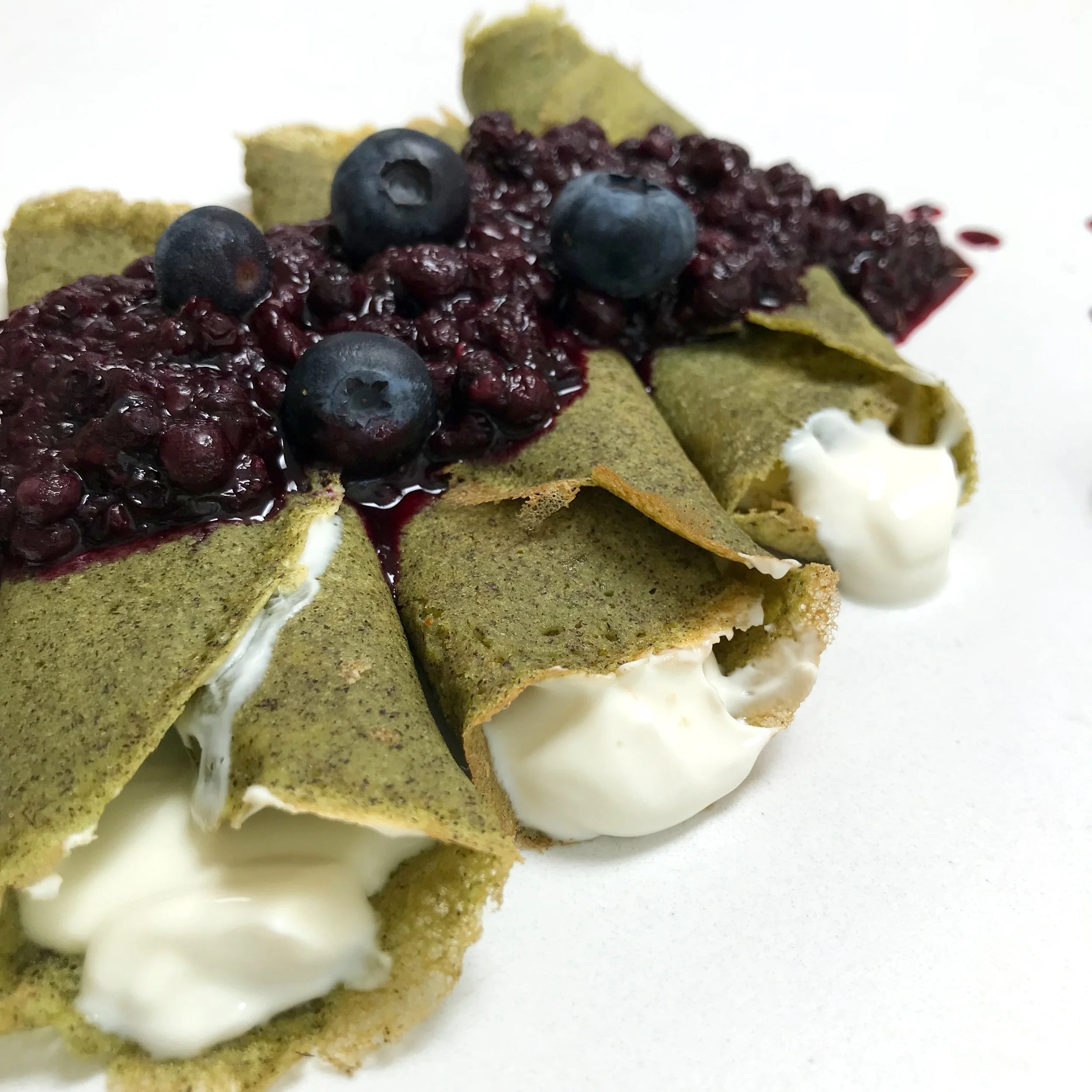 Green Crepes with Berry Compote