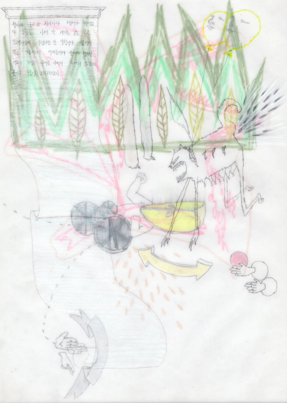 Vulnerable drawing #161 2012, Coloured pencil on tracing paper, 30x21cm (3ea)