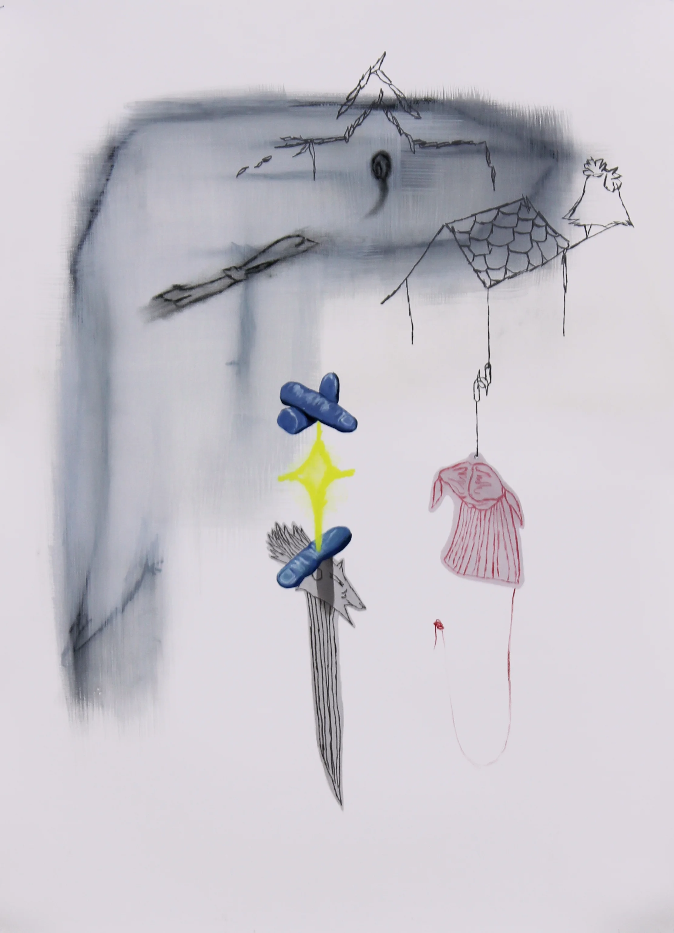 Vulnerable drawing #299 2012, Acrylic, conte on terra paper, 75x50cm