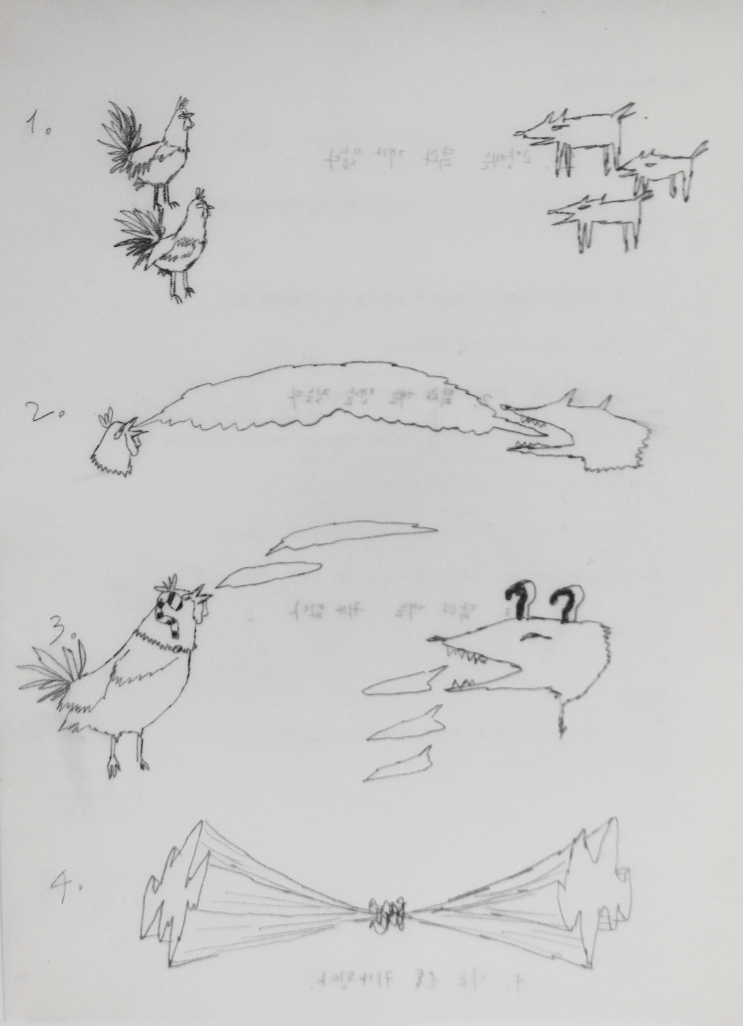 Seductive hens in late 1990 (V/D #189) 2012, Pencil on tracing paper, 30x21cm