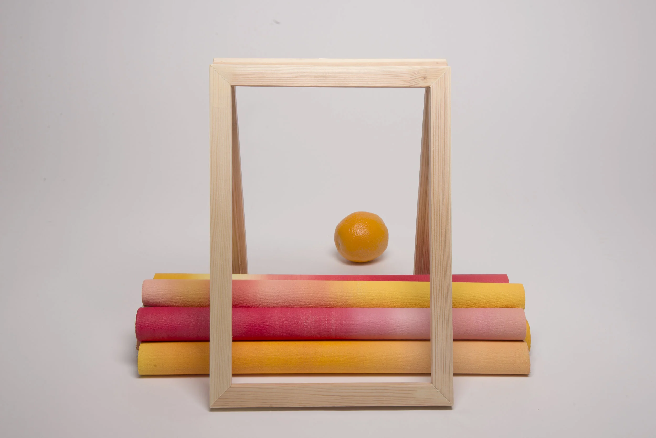 Untitled 2017, coloured canvas, wood, orange, Dimensions variable