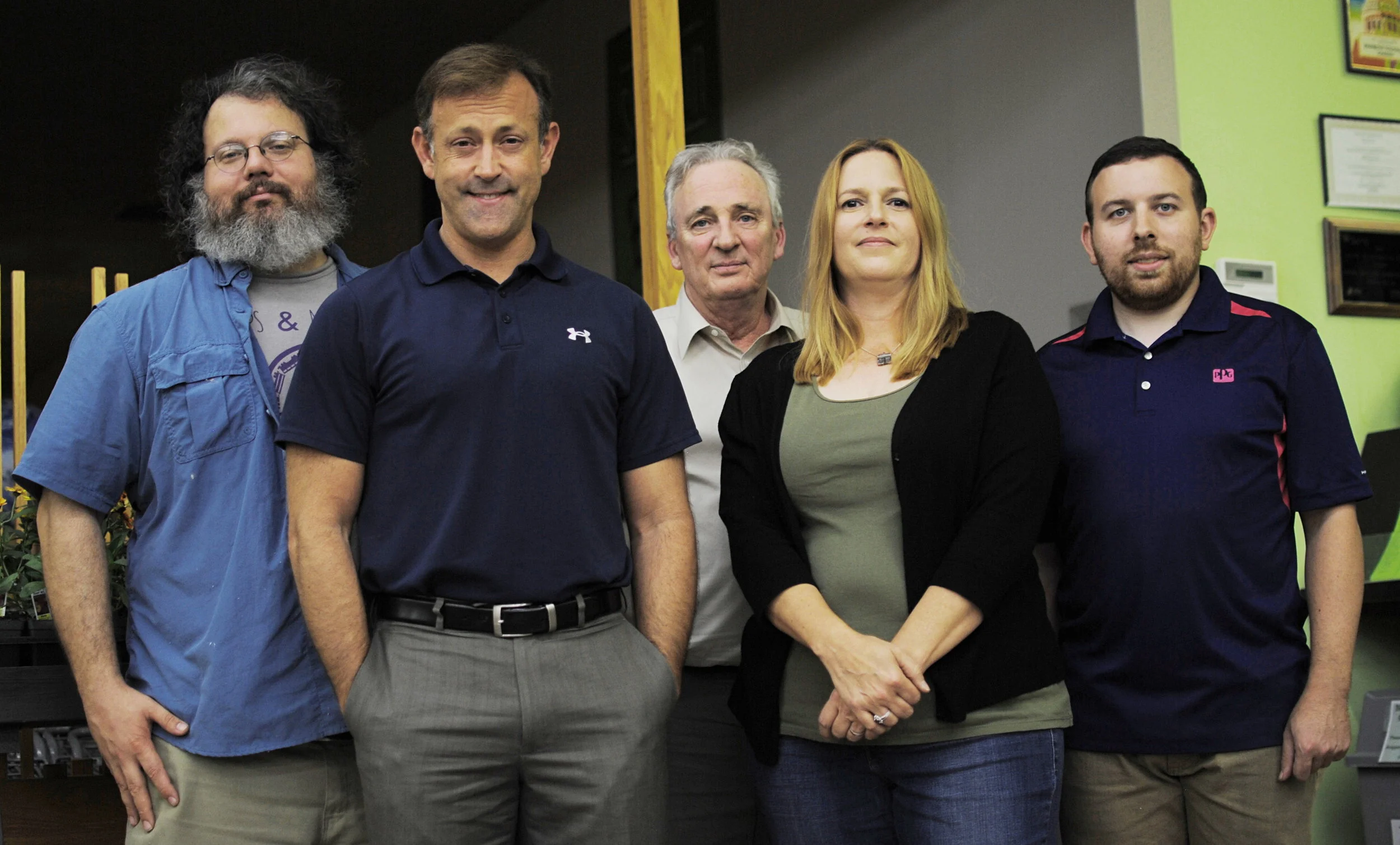 The Mississippi Humanist Association Board of Directors (2017) from left: Patrick Jerome (Communications Officer), Neil Carter (Vice-President), Tom Dennis (Secretary), Kim Gibson (President) and Stephen Frank (Treasurer).