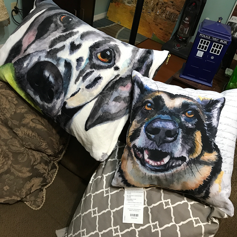 Pet pillow, left - throw pillow, right