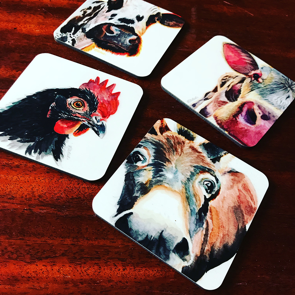 set of 4 animal coasters, glossy finish