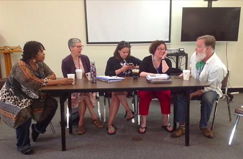 Sharing a laugh with my colleagues during the "Preacher's Panel of Shame!" L-R: The Rev's Nikki Mathis, Lisa Cressman, Kate Spelman, Susan Ironside, Tripp Hudgins. Photo: Mary Donovan