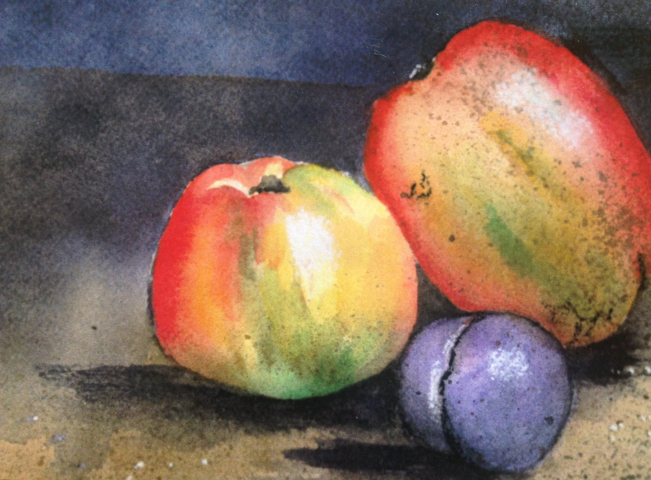 Still Life with Fruit, watercolor (I call it "Fruit on the Moon"!)