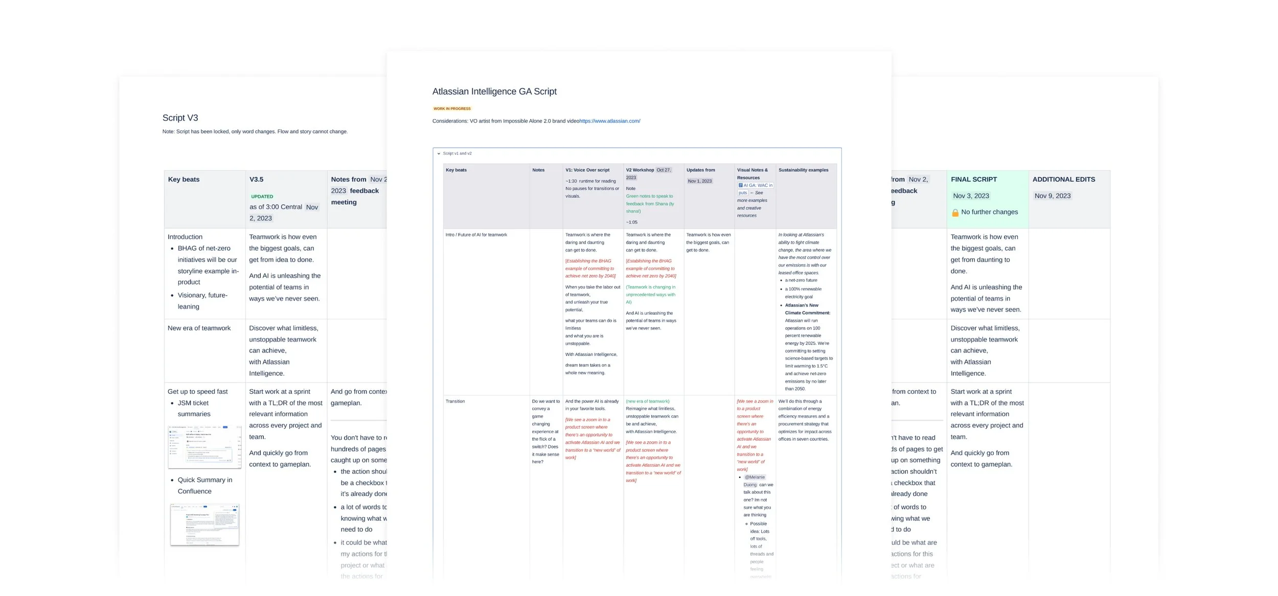   Script iterations:  collaborated with internal teams to establish sustainability narrative, VO and music 
