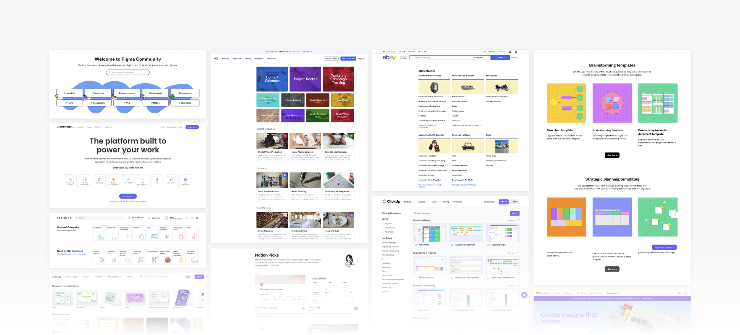   Competitor audit:  studied page layouts, product styling, card designs and color usage 