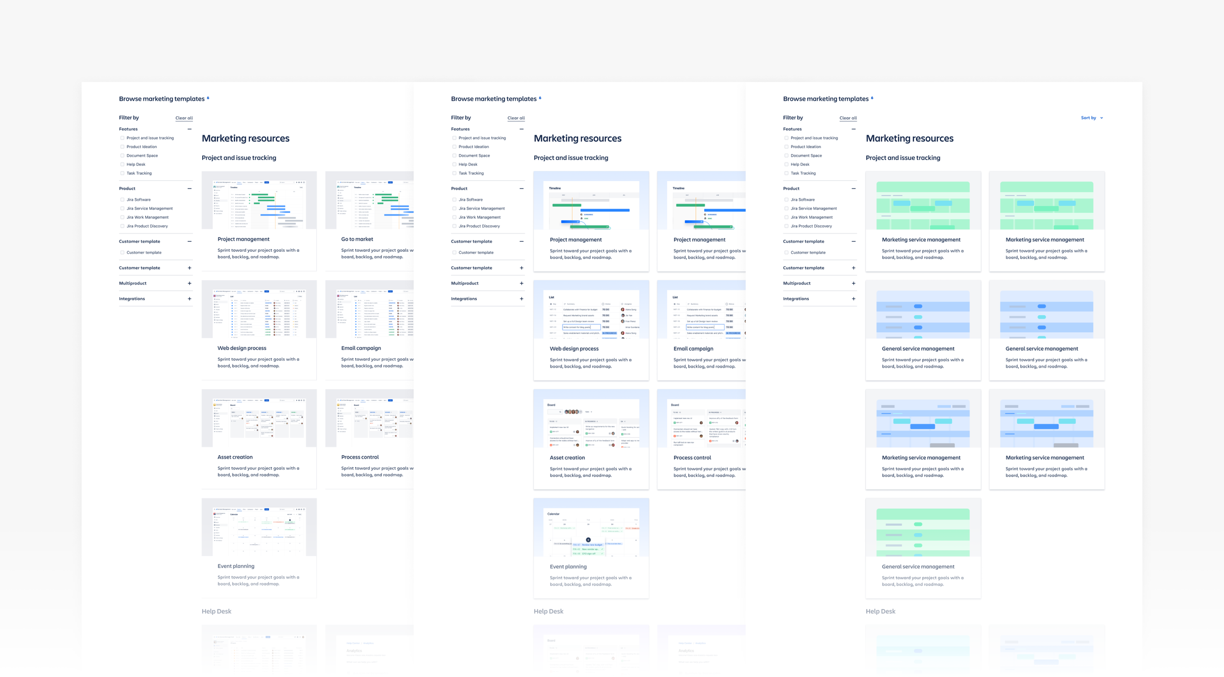   Gallery page exploration:  ideated on the card design, product visual and color palette 