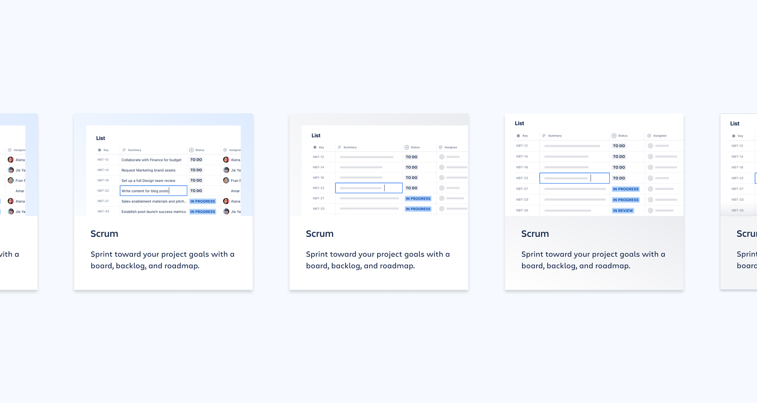   Final card design exploration:  variation in   product fidelity, color and layout 