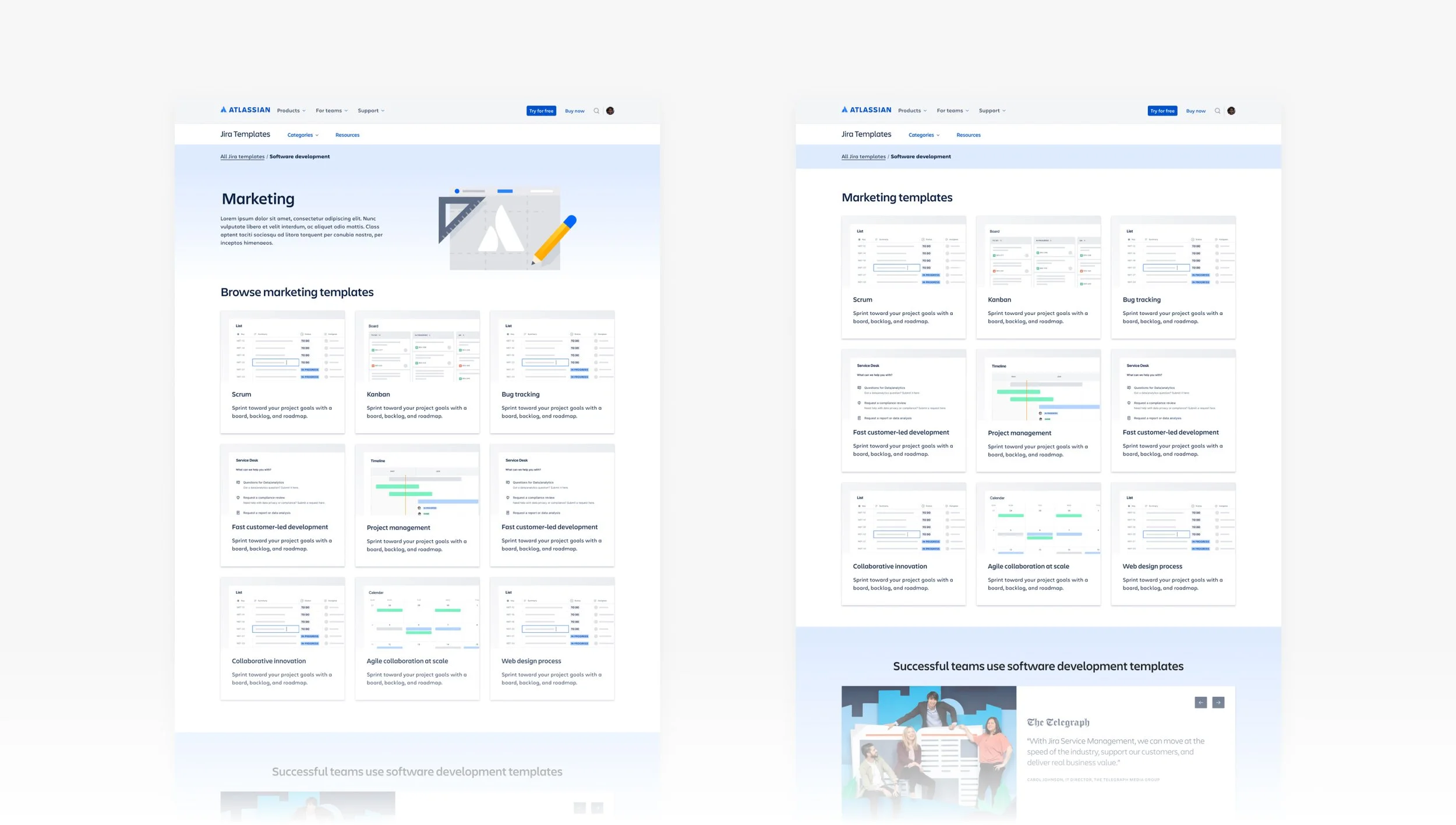  Team page design iterations:  assessed the same aspects on this page like page length and content above the fold 