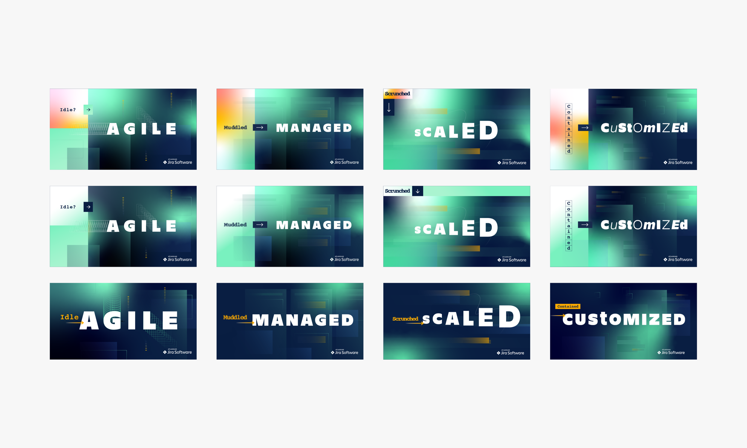   Final direction:  used dynamic minimal dark-mode colors as a nod to developers, bold graphic type and abstract product UI; here are the final contenders which varied slightly in layout, color and scale 