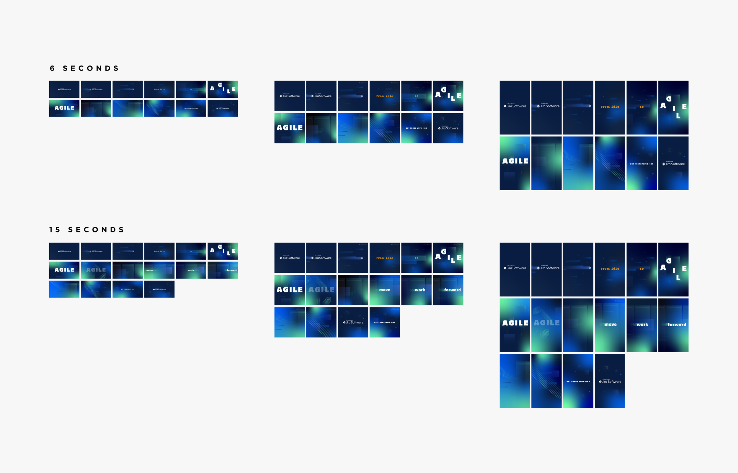   6 and 15 second videos:  the two length videos were created in three dimensions for all four categories 