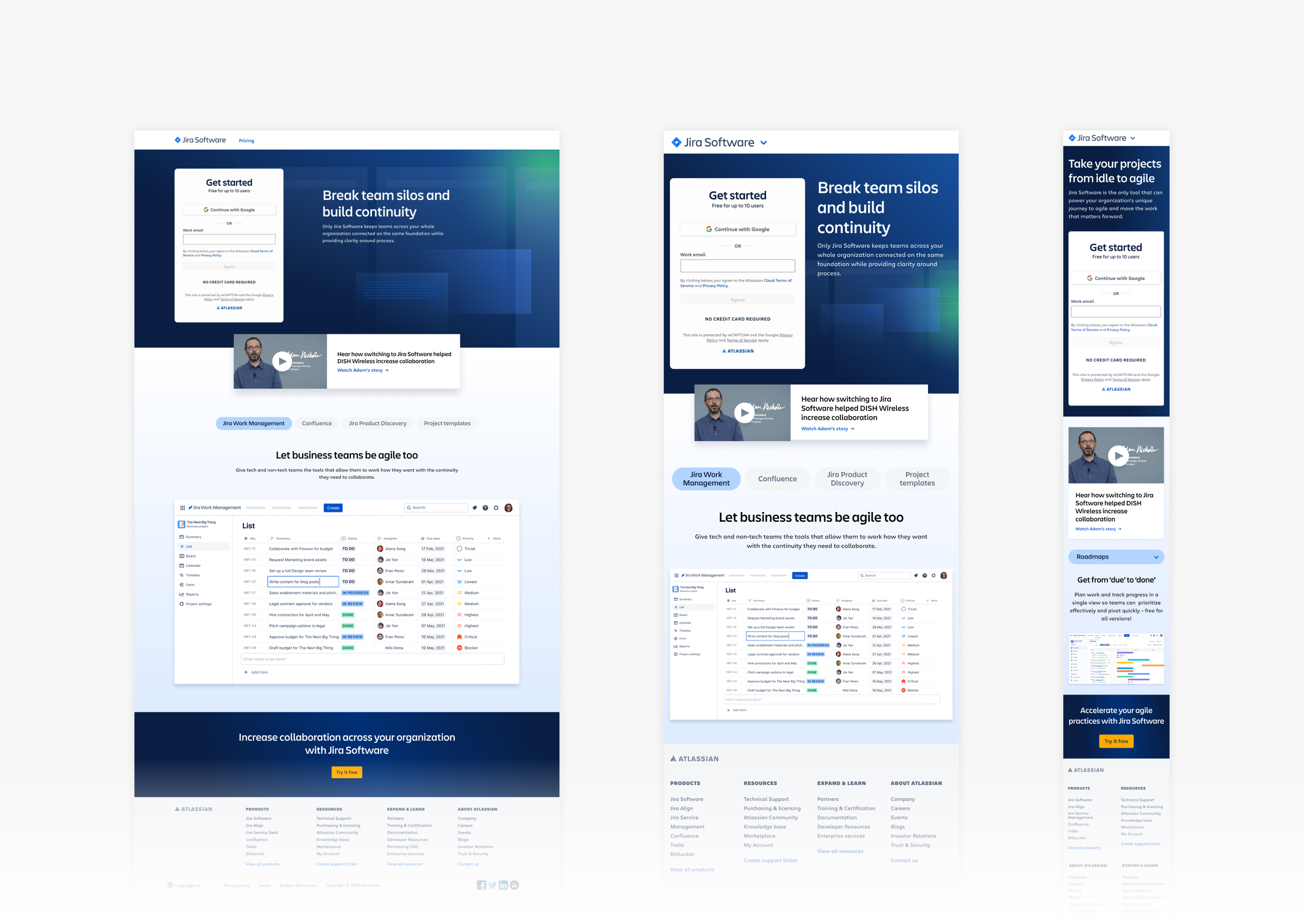   Refreshed landing pages:  3 breakpoints with video 