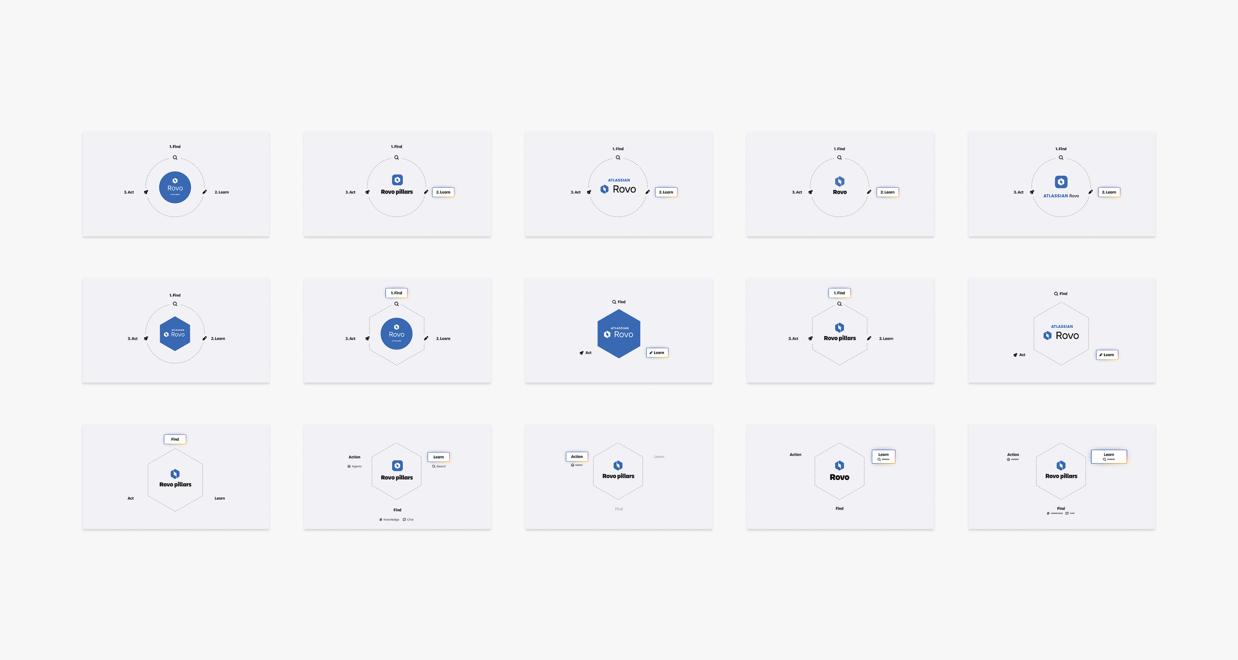   Rovo diagram exploration:  looked at a number of arrangements, Rovo lockups, colors and shapes 