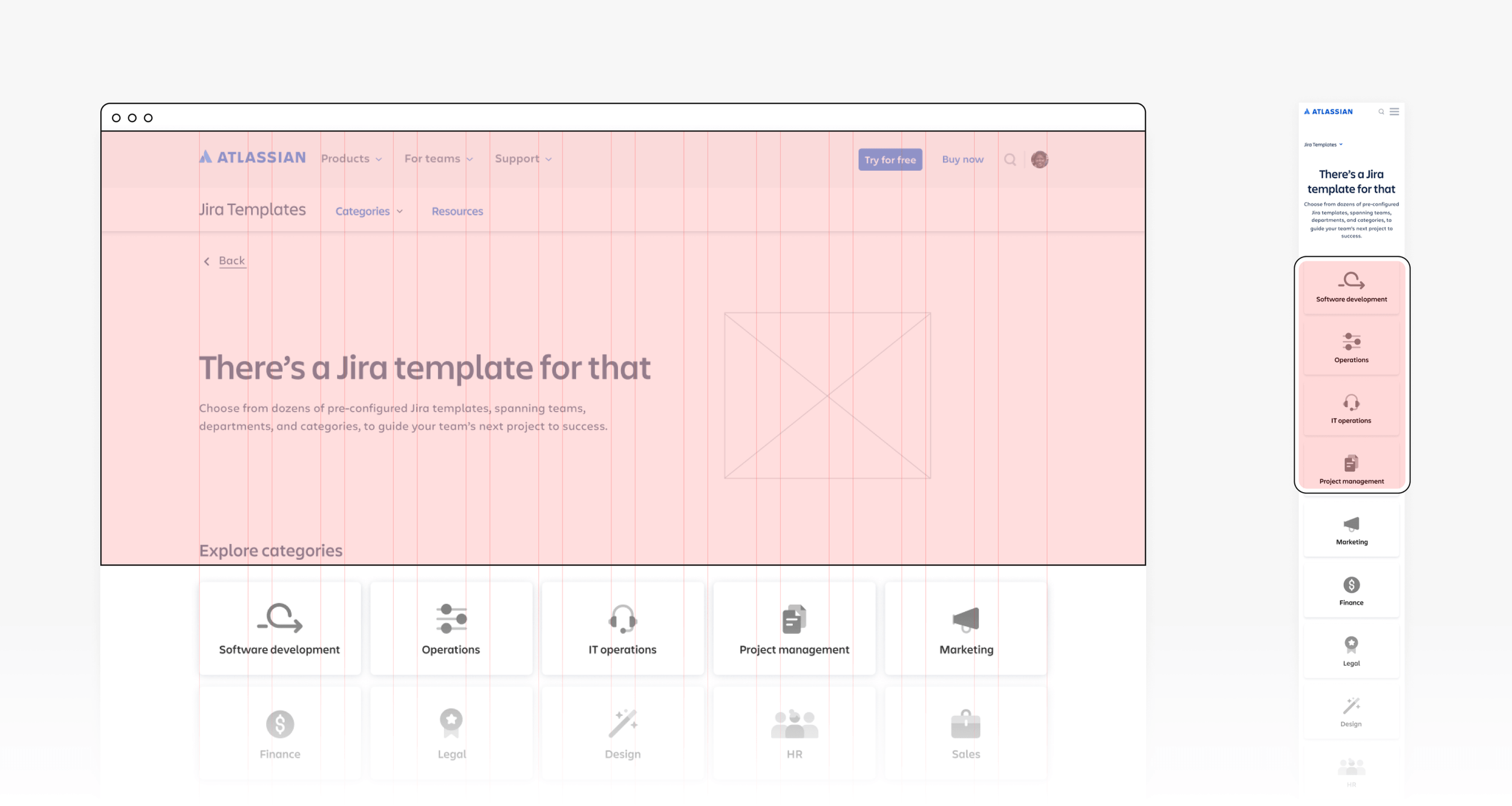   Wireframe assessment:  frames did not   align with our mobile and desktop grids or design system, and the interactive Team buttons fell below the fold. 