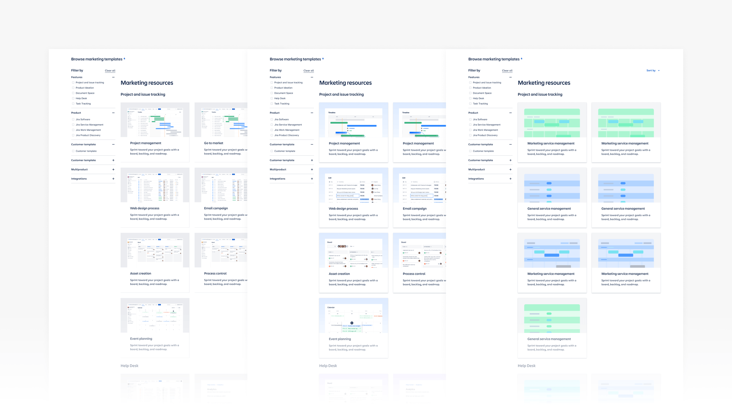   Gallery page exploration:  ideated on the card design, product visual and color palette 