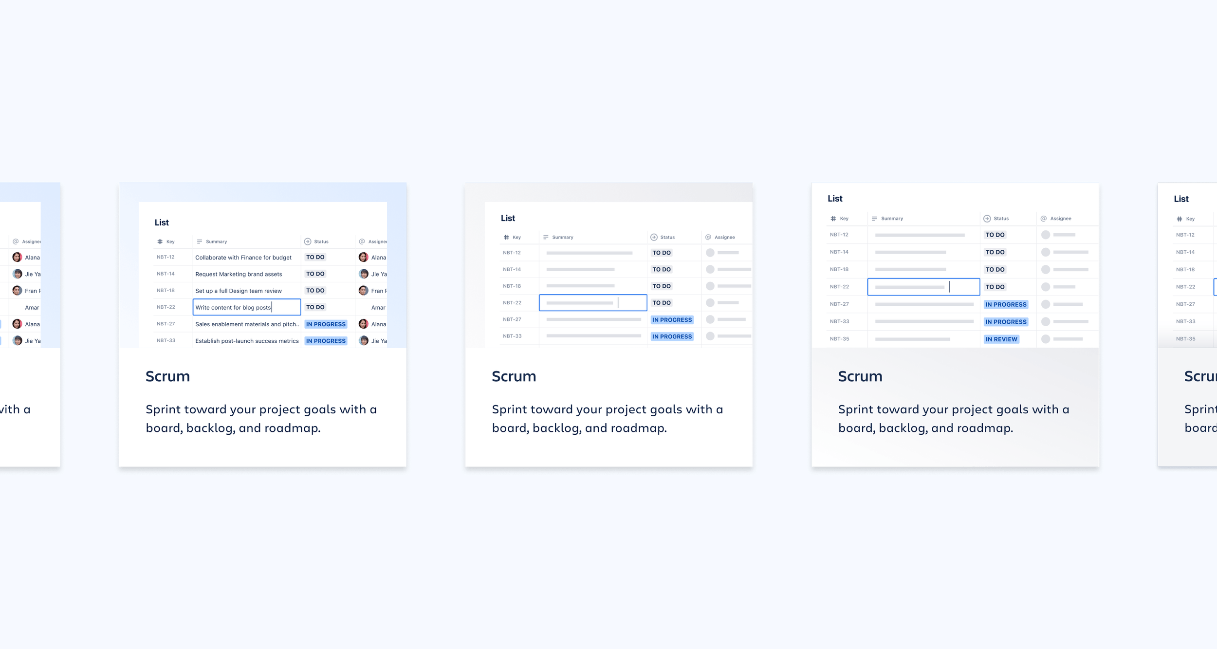   Final card design exploration:  variation in   product fidelity, color and layout 