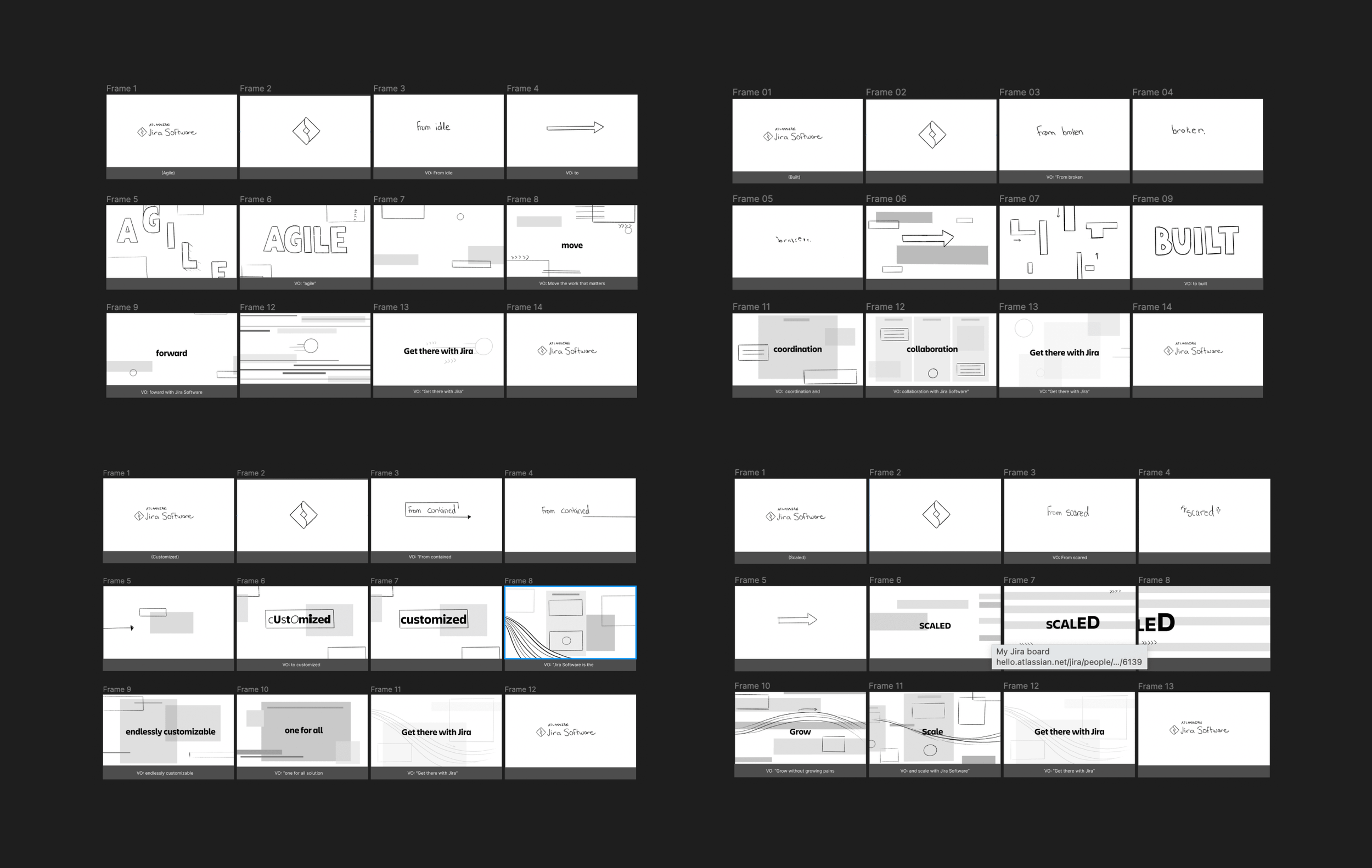   Storyboards for animated ads:  we also created animations for all four categories 