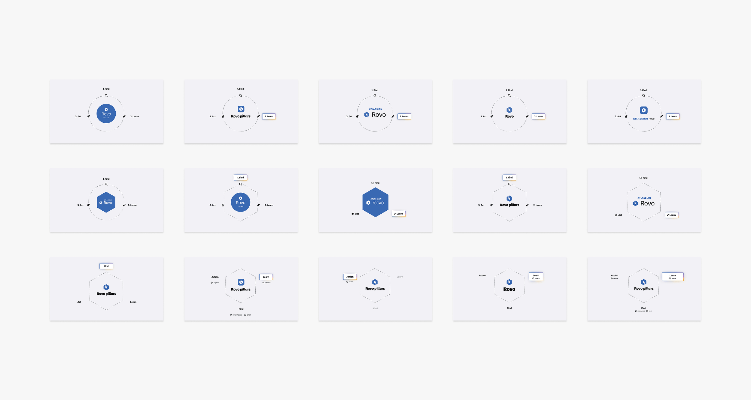   Rovo diagram exploration:  looked at a number of arrangements, Rovo lockups, colors and shapes 