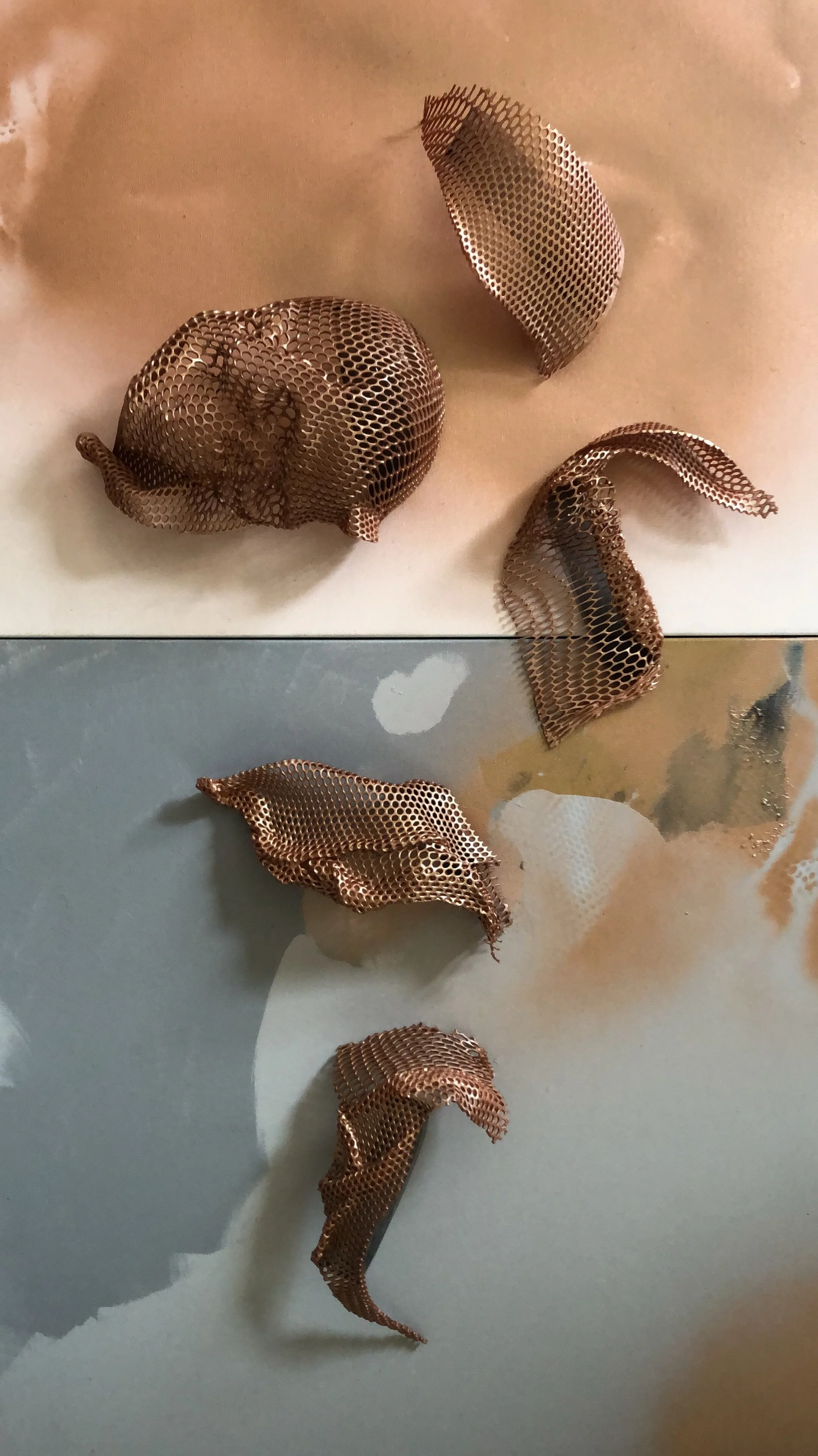    &lt;&gt;&gt;     a collection of headpieces made for the dancers of   &lt;breathe&gt;&gt;  . Manipulated plastic used for radiation treatment was treated and formed to create the otherworldly and sonic waves as if to give heightened senses. 