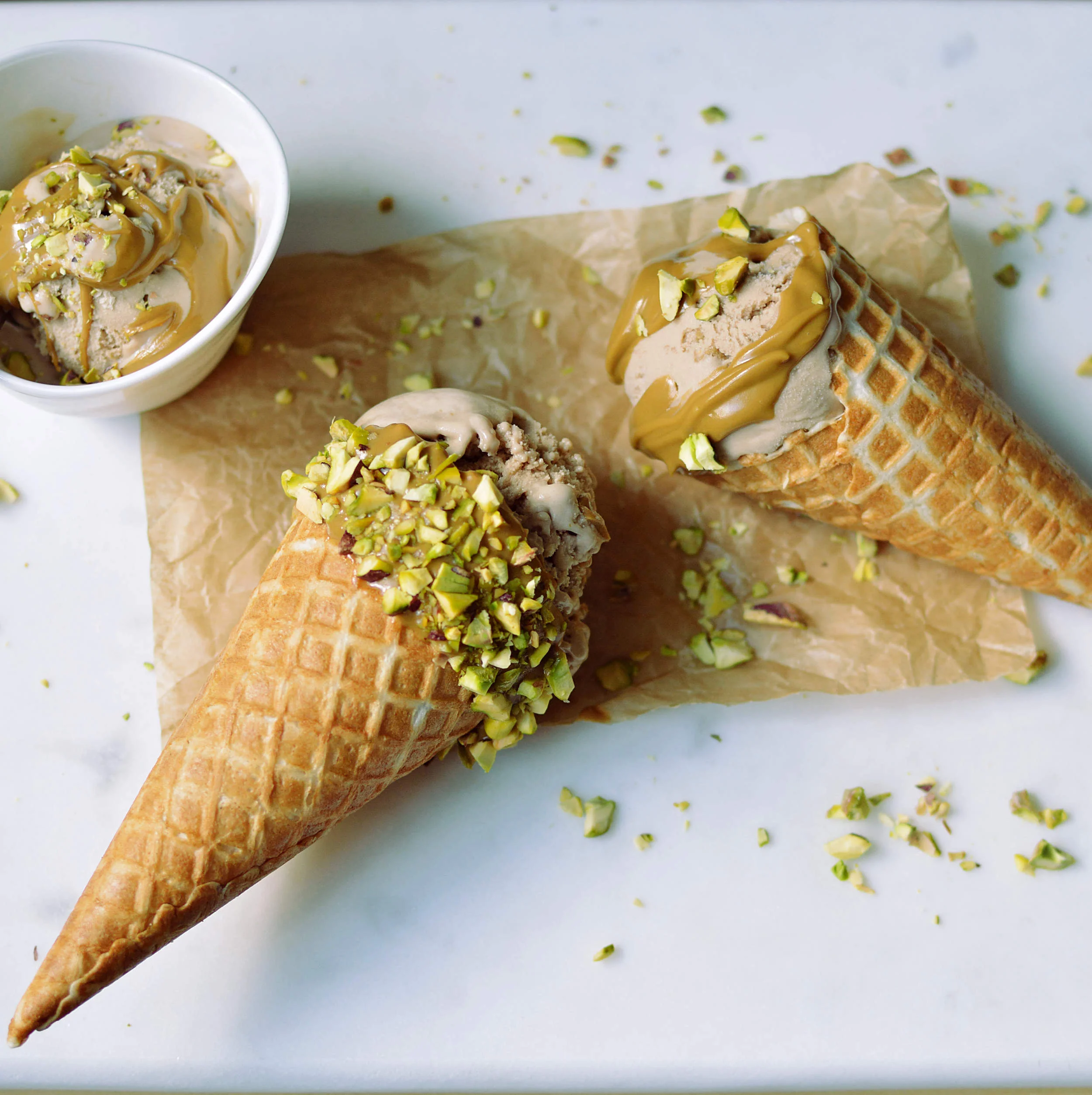 Mjölkchokladglass med pistachkräm