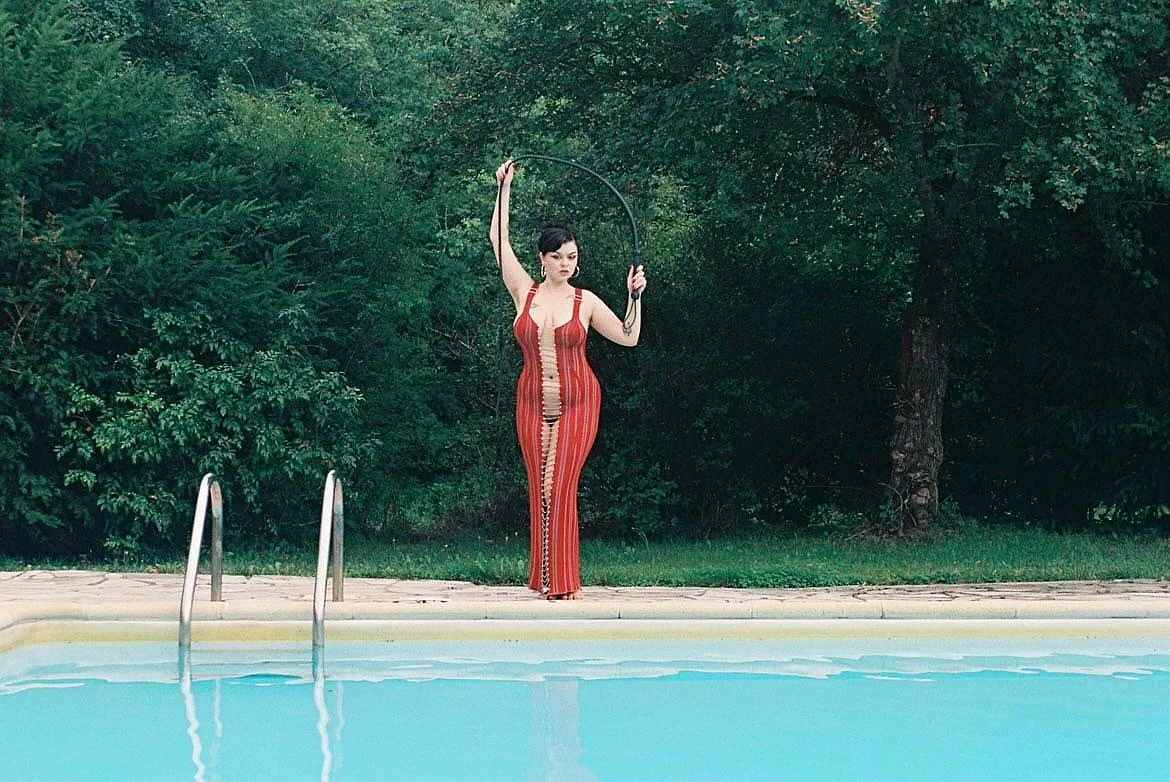 @servepamela living the dream, poolside at a chateau in Toulouse wearing the Maude dress