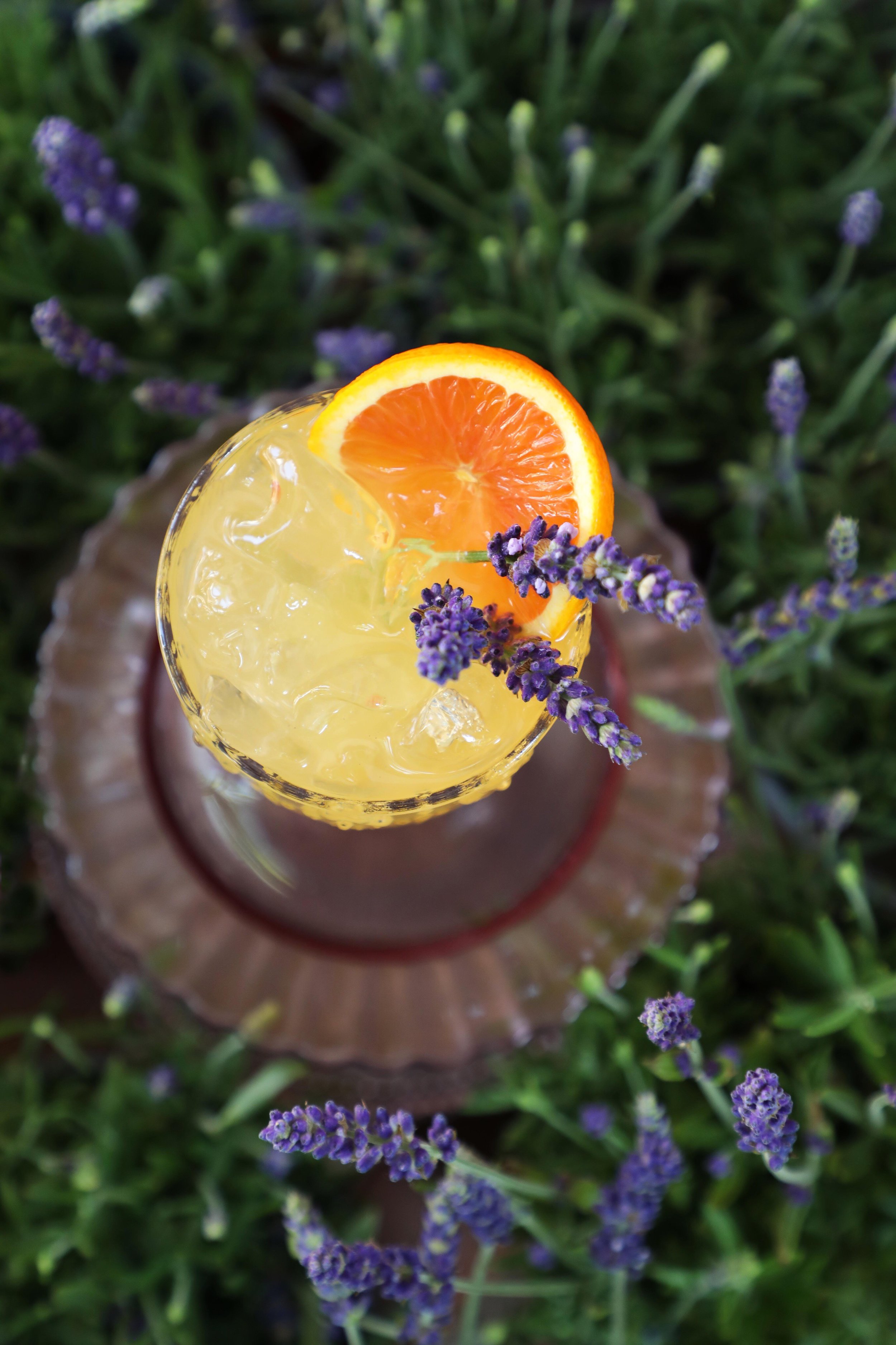 Lavender Tequila Sunrise made with Exotico Tequila Blanco, fresh orange juice, and a lavender-infused grenadine | drinkingwithchickens.com