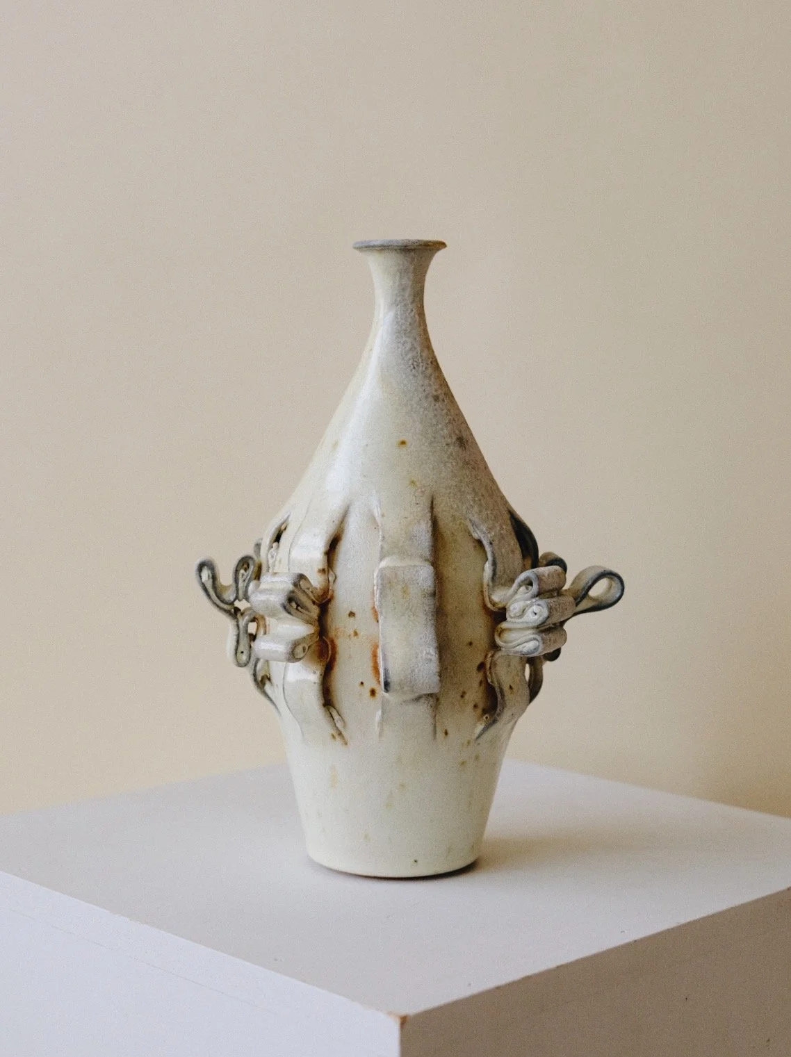 Wood-Fired Gesture Vase — White Salt