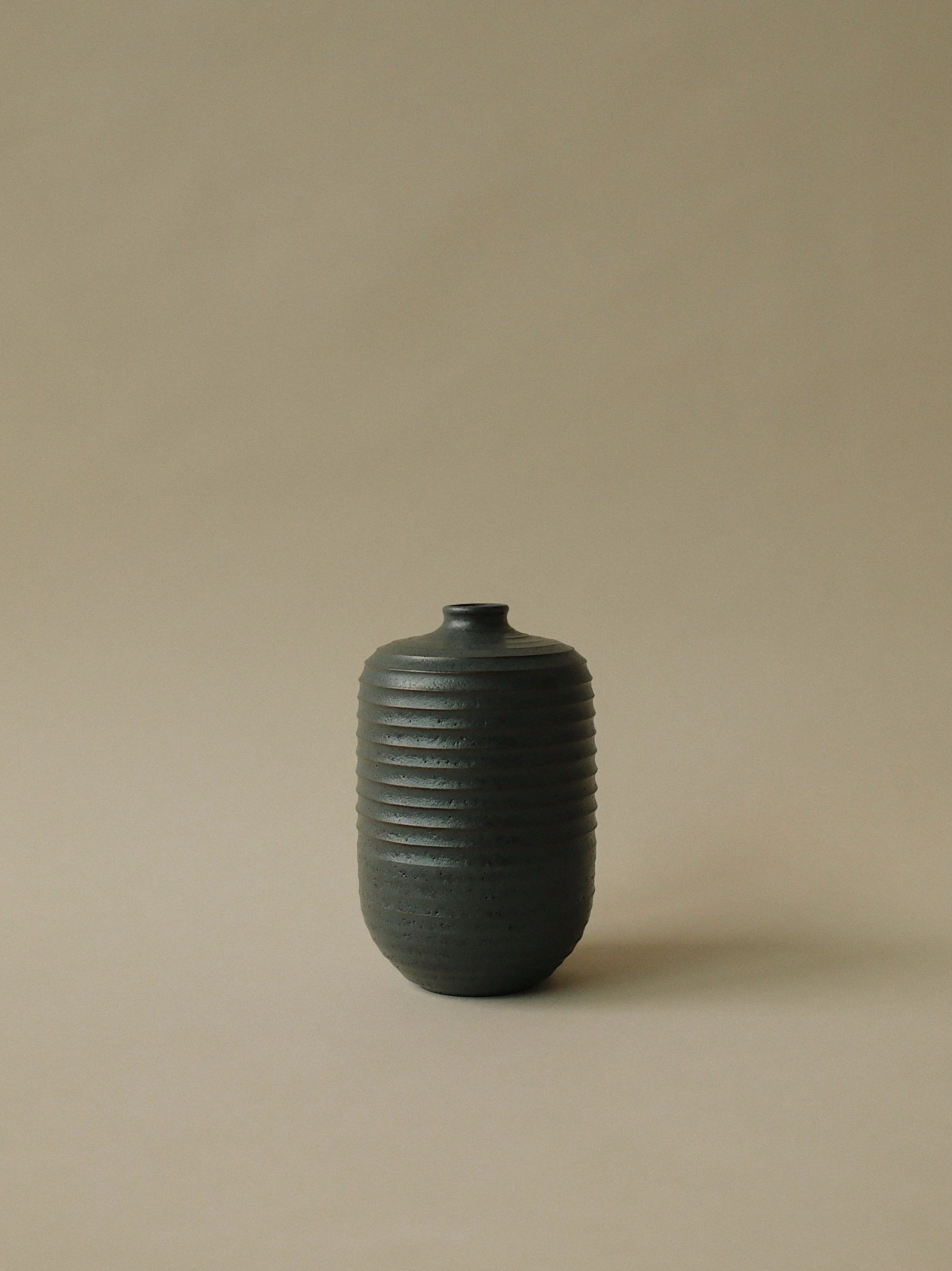 Mini Bud Vase — Ribbed Black