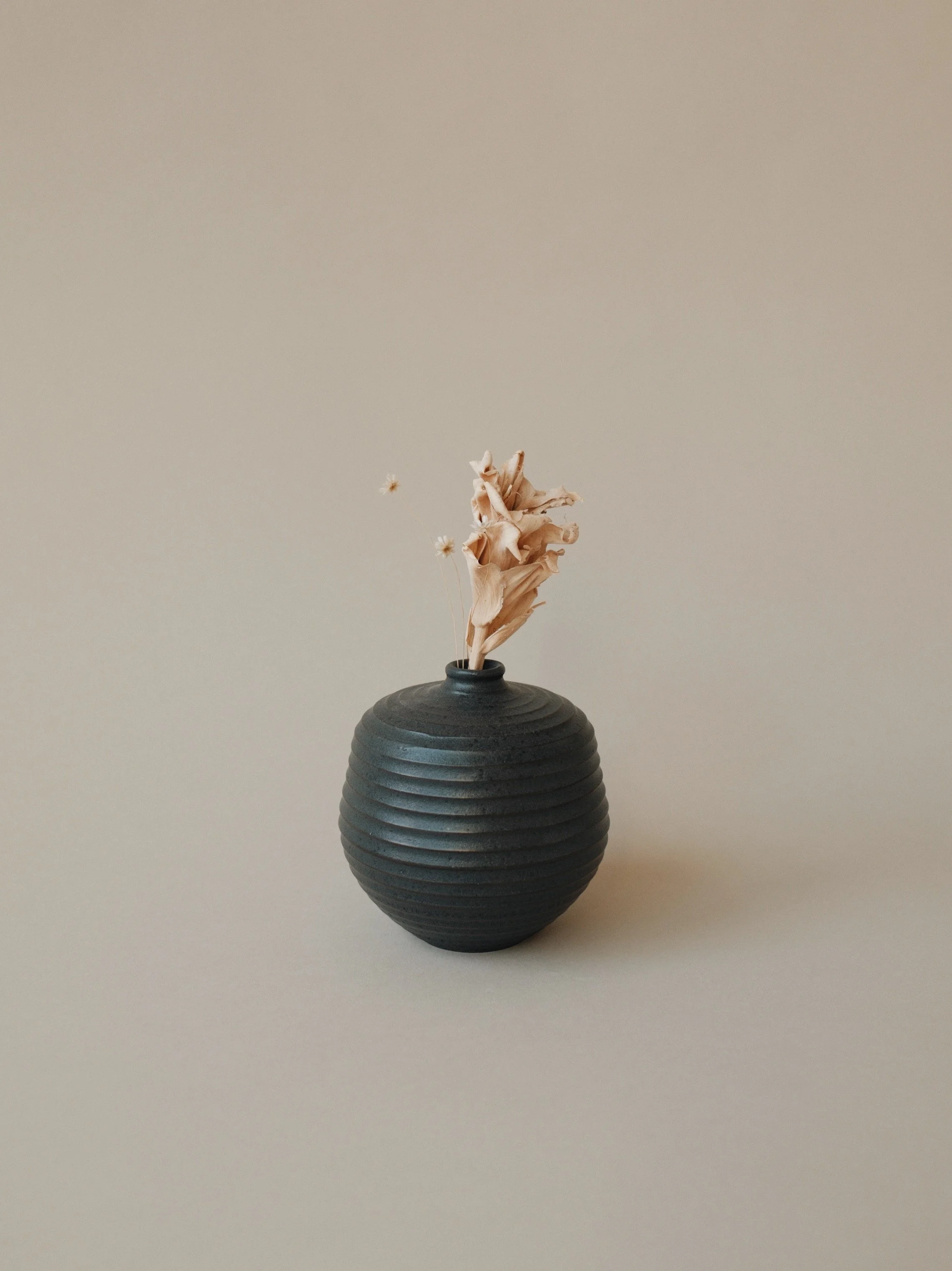 Mini Bud Vase — Ribbed Black