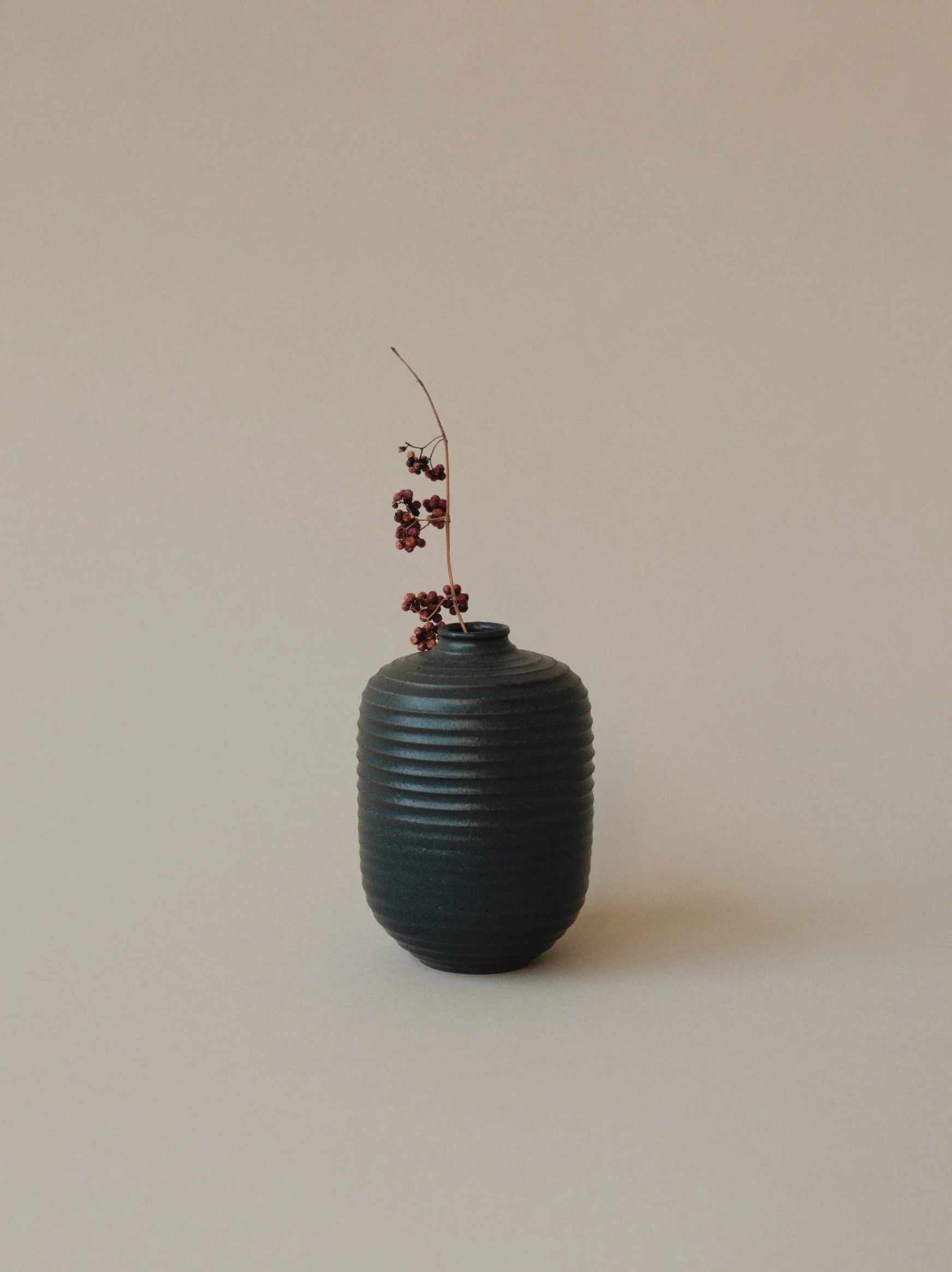 Mini Bud Vase — Ribbed Black
