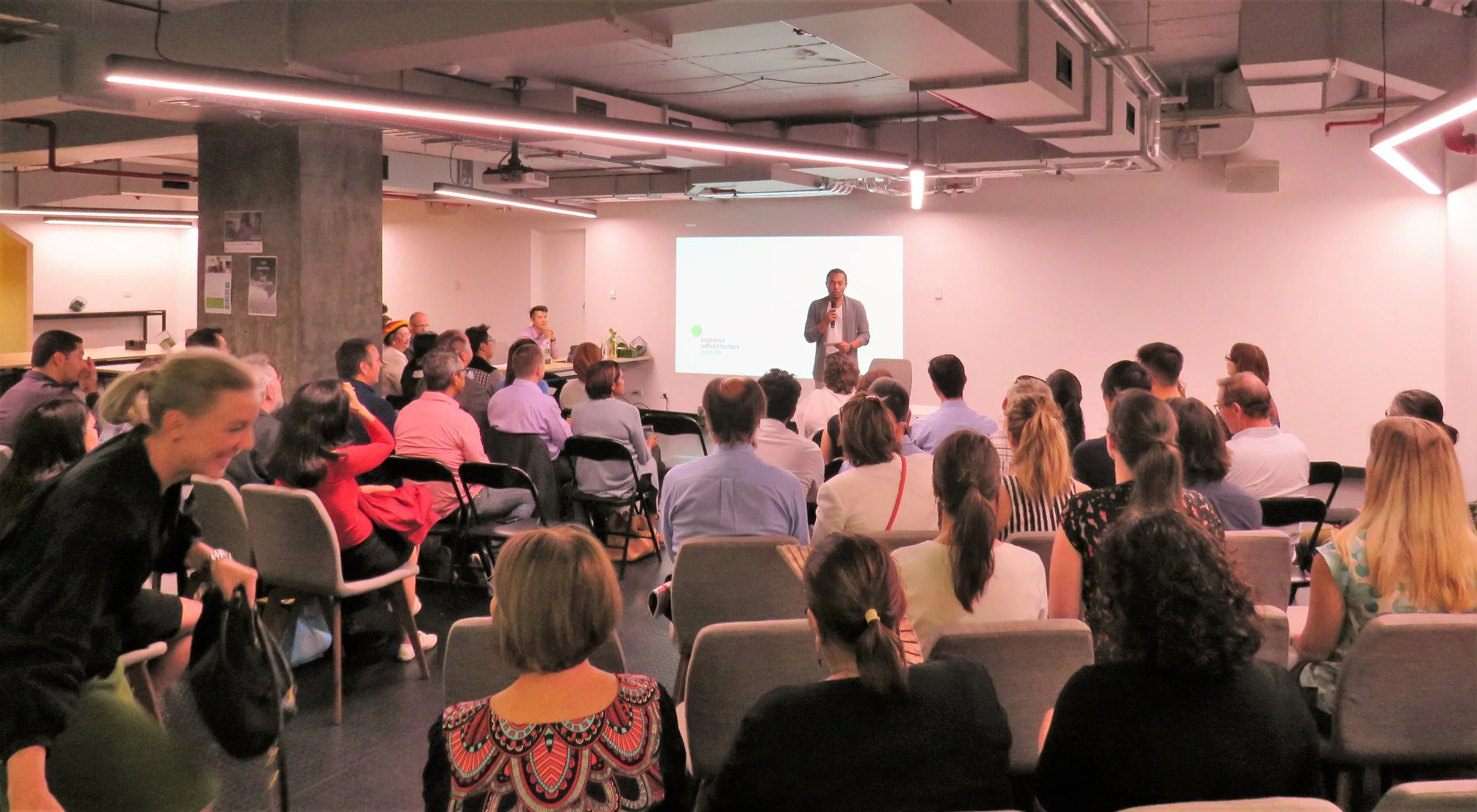 Min Hamid addressing the audience on the need to remove barriers for Aboriginal youth wanting to participate in technical (STEM)&nbsp;careers.